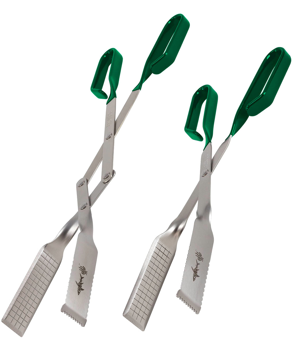 Shark BBQ Tongs for Steaks, 2-Pack 17" & 13" Professional Kitchen and Outdoor Grilling Utensil Set, by Shark BBQ Grill Tongs -(Black)