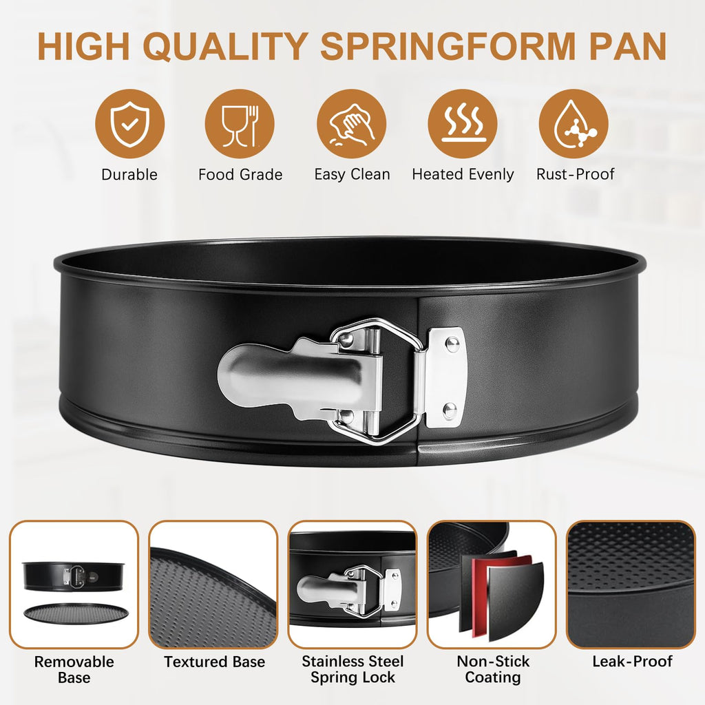 WERTIOO 138pcs Springform Cake Pan Sets for Baking with Cake Decorating Kit, 3 Round Non-Stick Springform Pan Set (4, 7, 9 inches), Leak-Proof Cheesecake Pan with Icing Tips, Cake Leveler & eBook