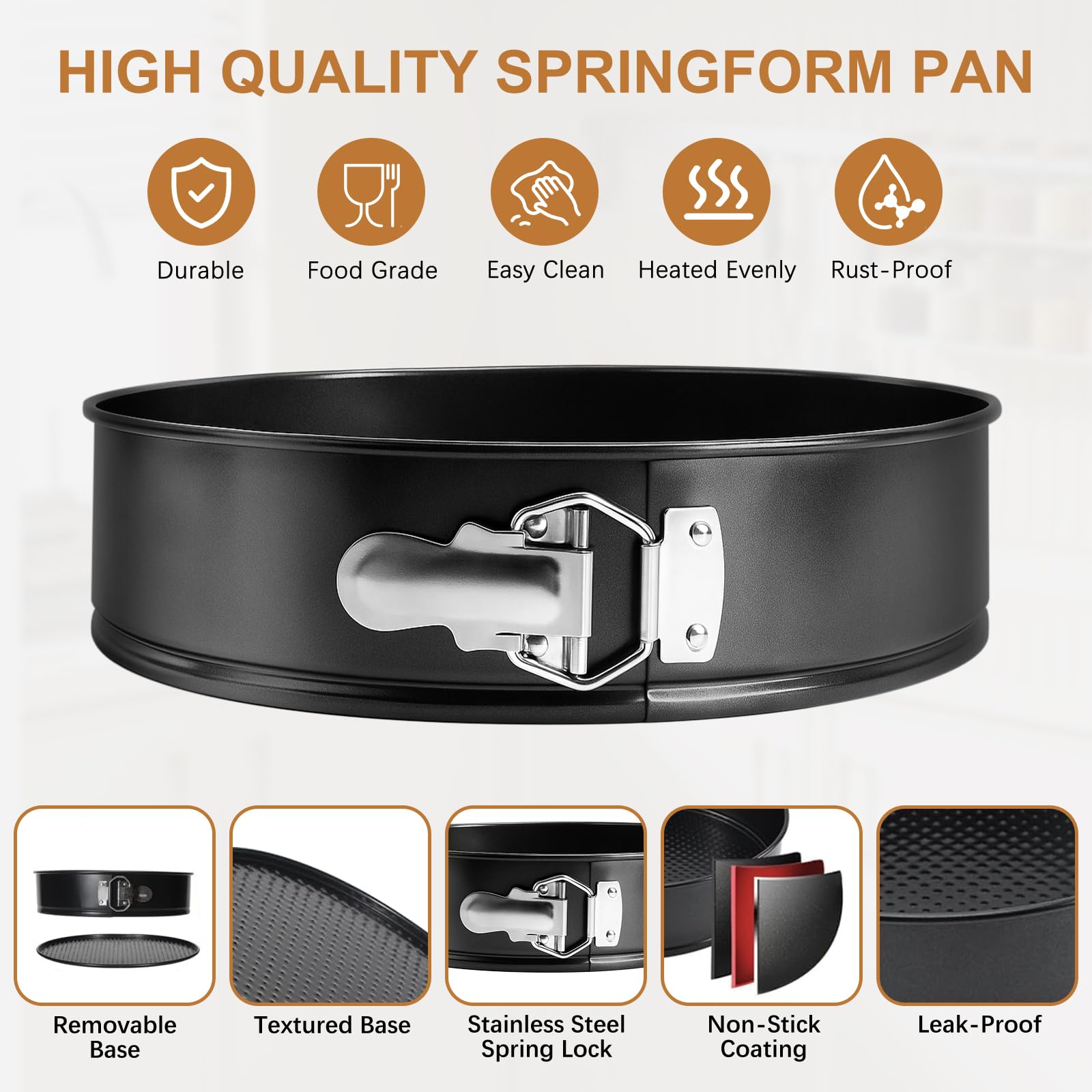 WERTIOO 138pcs Springform Cake Pan Sets for Baking with Cake Decorating Kit, 3 Round Non-Stick Springform Pan Set (4, 7, 9 inches), Leak-Proof Cheesecake Pan with Icing Tips, Cake Leveler & eBook