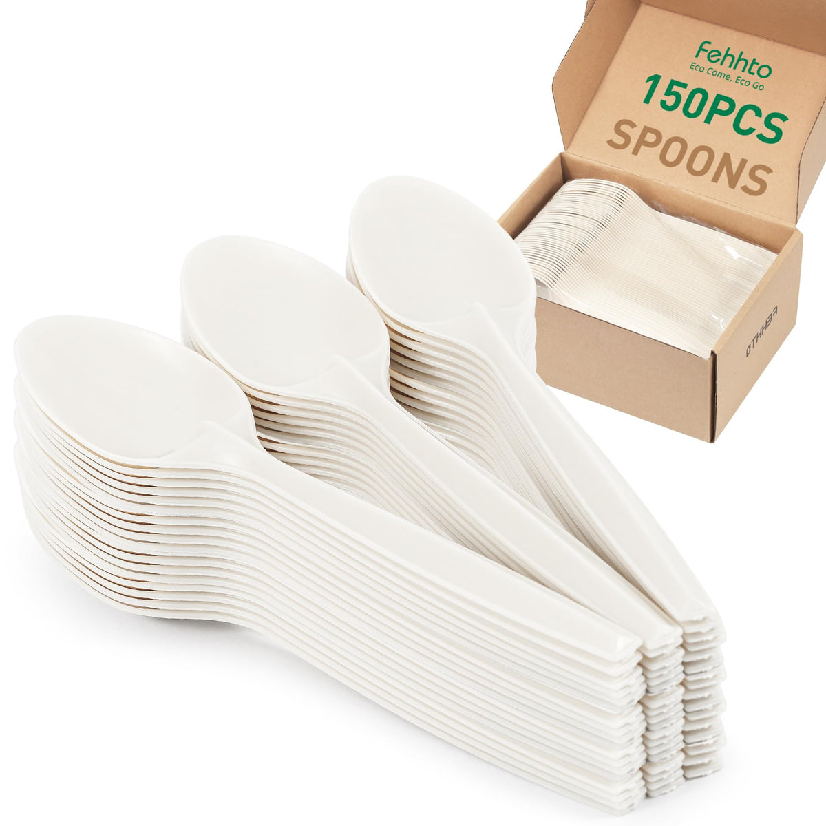 FEHHTO 150 pcs 100% Compostable Spoons, 7 Inch Disposable Cornstarch Spoons