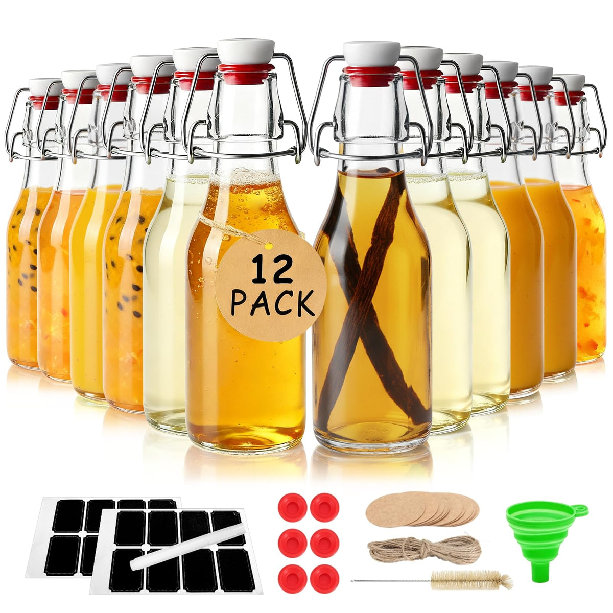 Ruckae 24pack 4oz Swing Top Glass Bottles with Airtight Lids for Vanilla