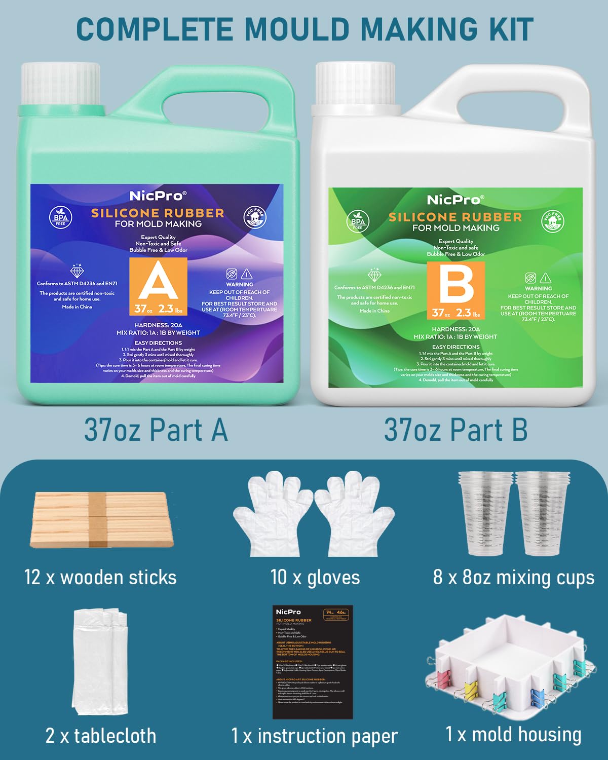 Nicpro 74oz Silicone Mold Making Kit 20A, Platinum Liquid Silicones Rubber