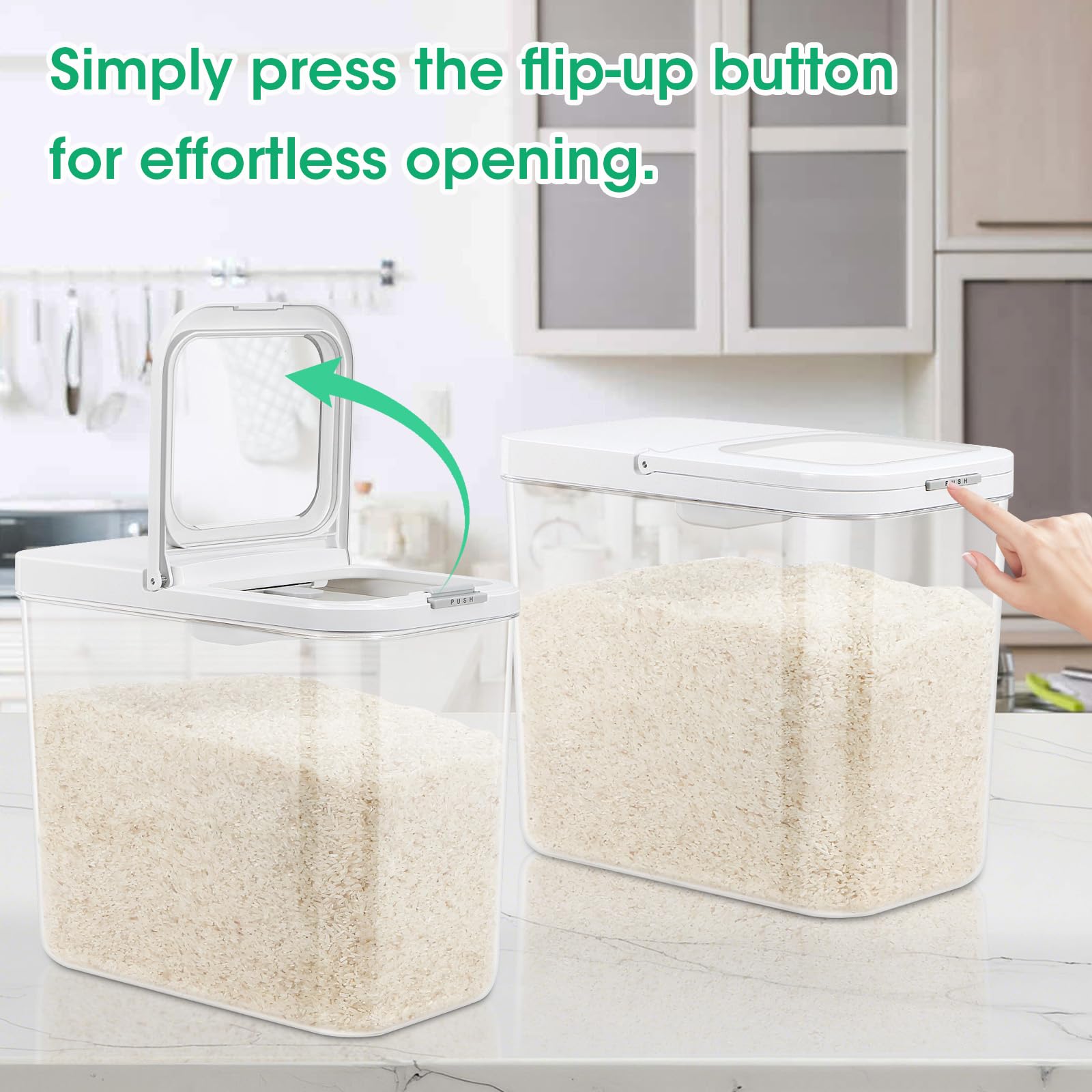 TBMax Rice Flour Storage Container with Automatic Flip-up Lid 25 Lbs | 12.68 Qt, Tall and Narrow Food Storage Flour Bin for Kitchen Pantry Organization, Pet Dog Cat Food Storage Container