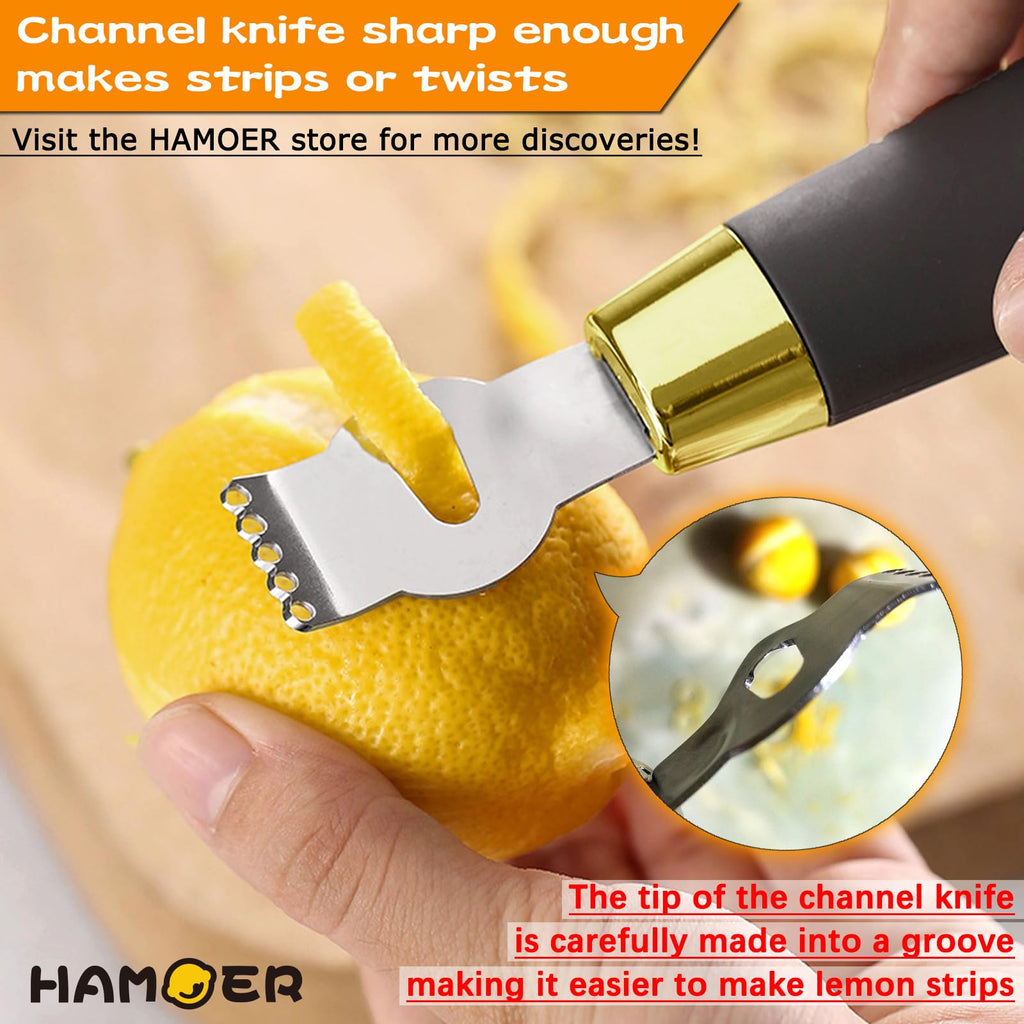 HAMOER Zester Channel Knife & Micro Plane Grater Tool Set Ergonomic Handle