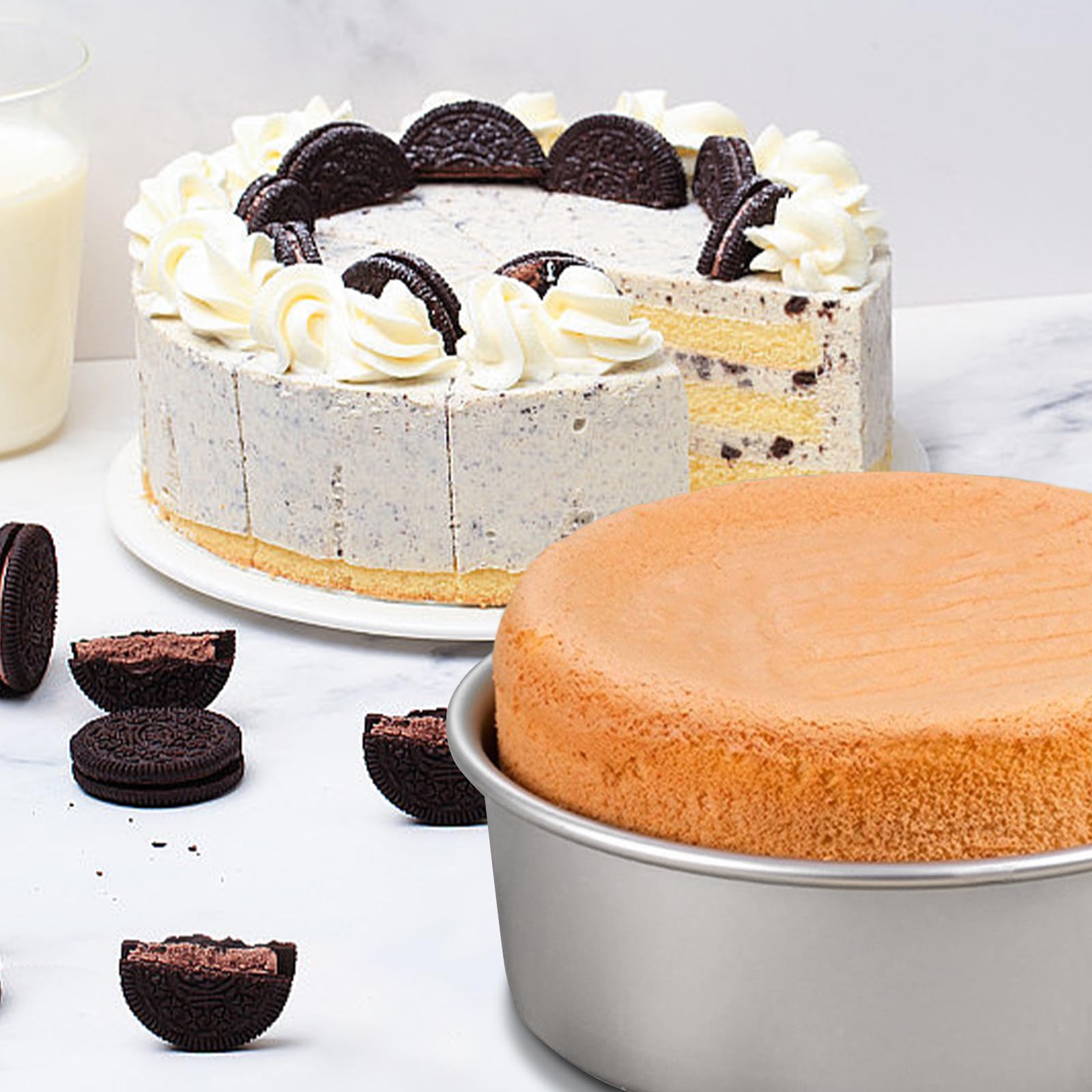 HomeMall 9 x 3 inch Round Cake Pan Set of 3, Aluminum Baking Pans for Layer Cakes, Heavy Duty Non-Stick, Evenly Baking Molds for Home Kitchen, Birthday Wedding Anniversary