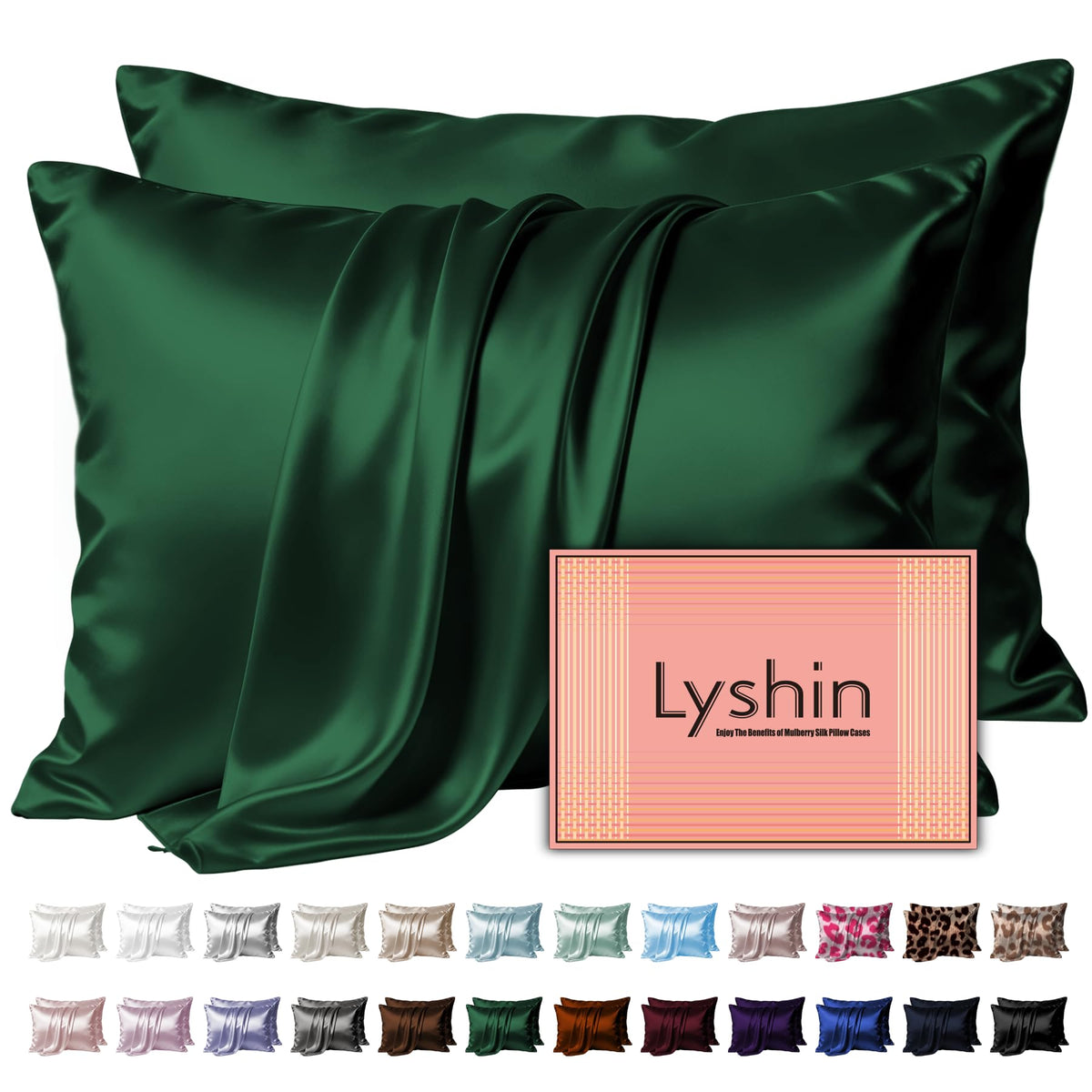LYSHIN Silk Pillow Cases Standard Size with Hidden Zipper, Silver Grey