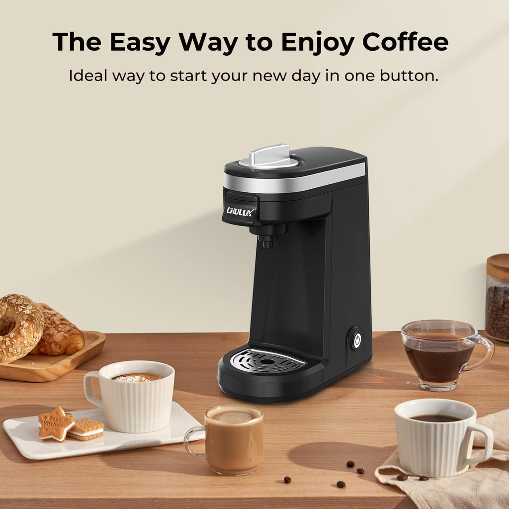 CHULUX Mini Single Serve Coffee Maker for K Pod, Brew Up to 12oz Cup, Black