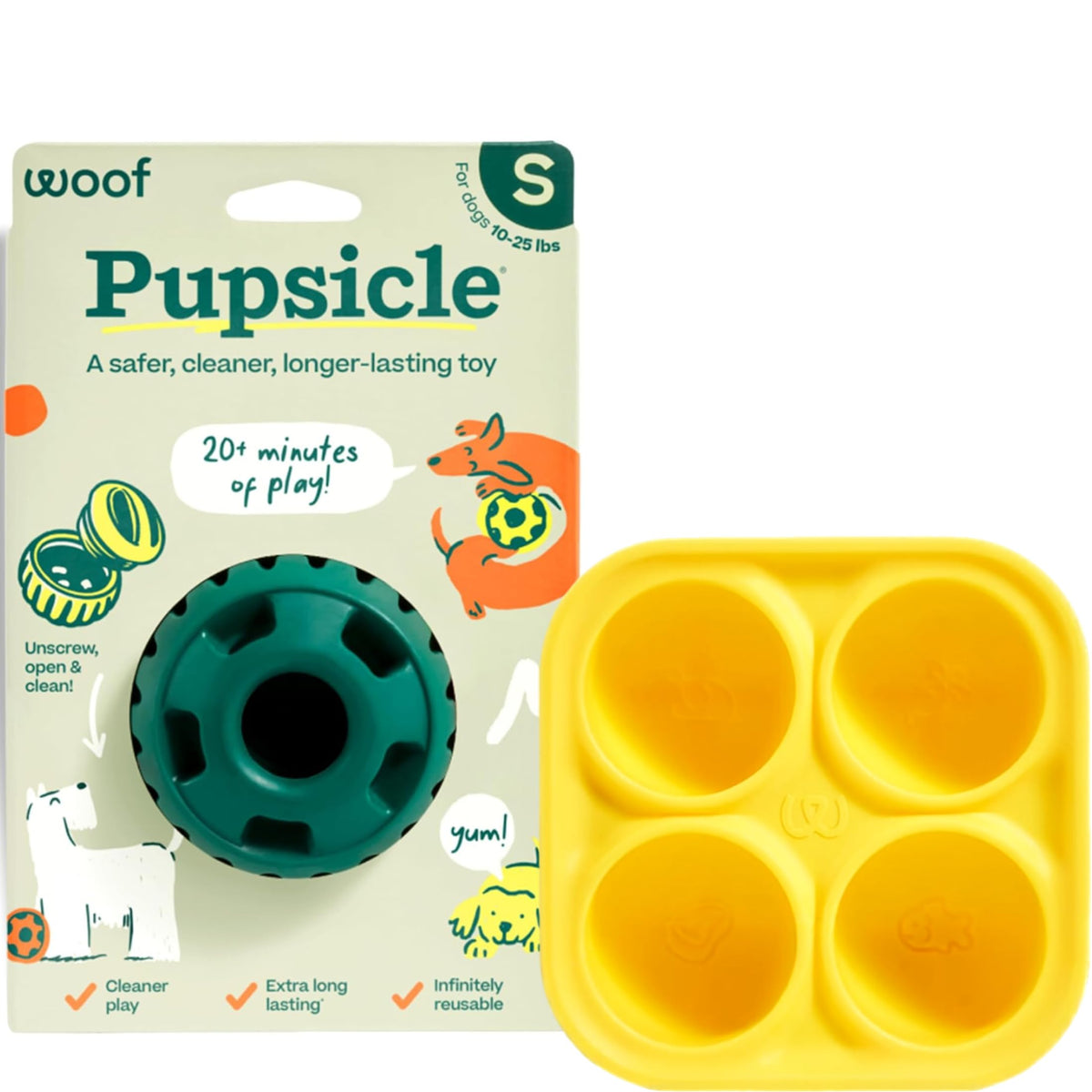 WOOF Pupsicle Dog Treat Toy with Silicone Treat Tray for Dogs 25-75 lbs