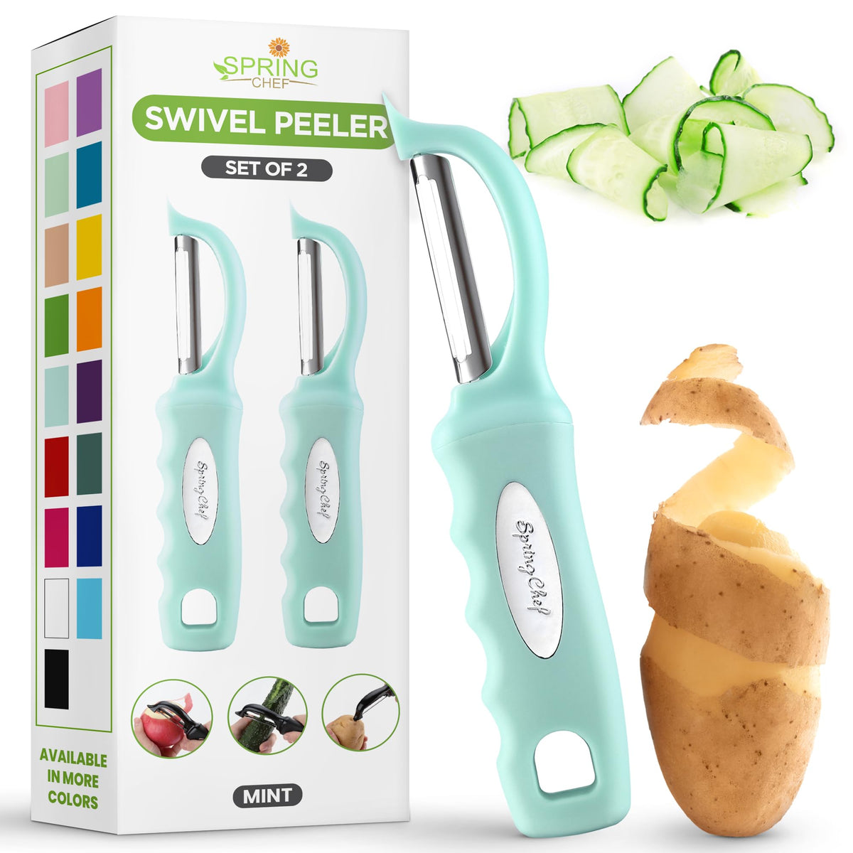 Spring Chef Original Swivel Vegetable Peeler with Soft Grip Handle, Black