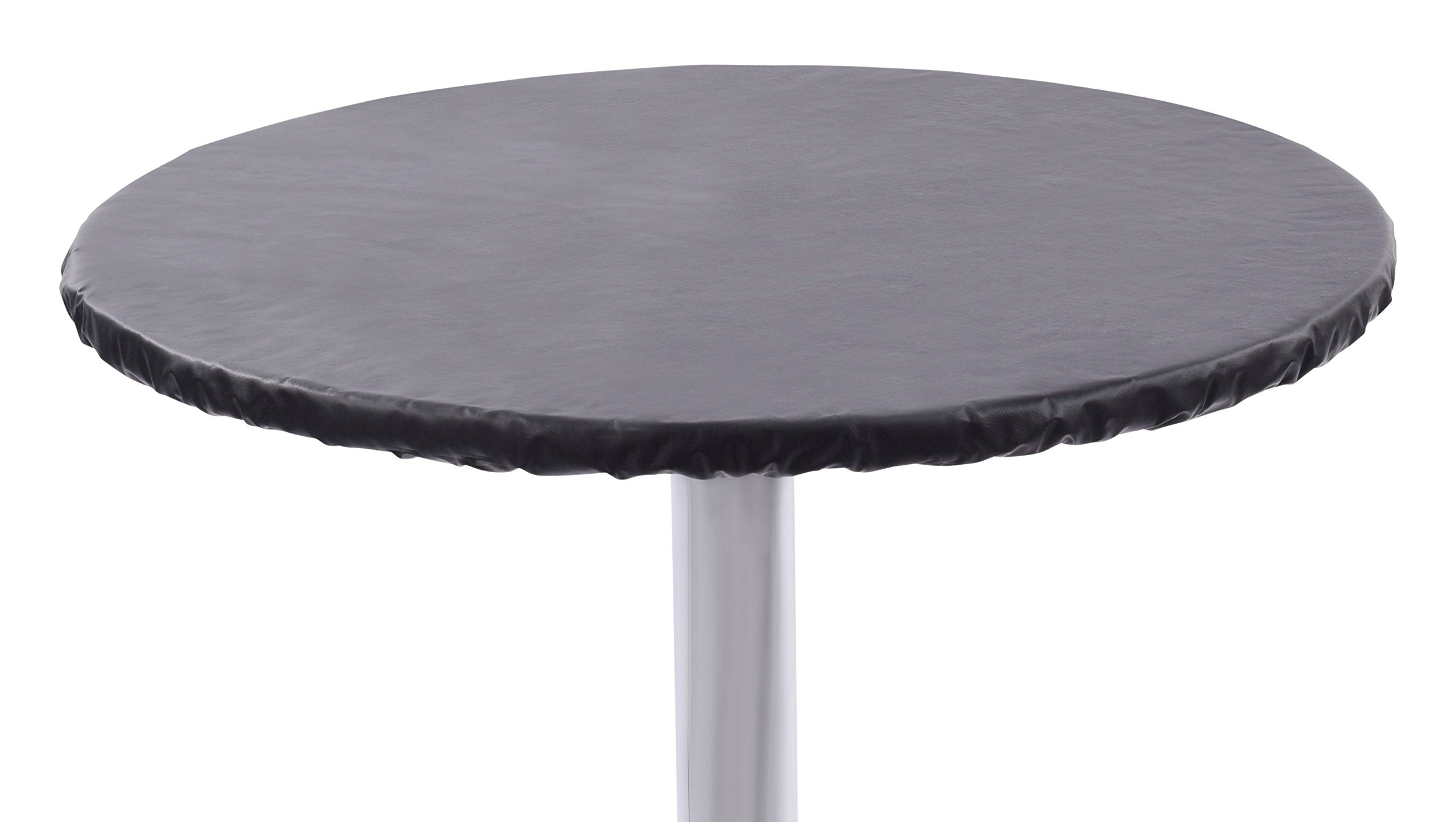 Yourtablecloth Heavy Duty Vinyl Round Fitted Tablecloth (Table Cover) with Flannel Backing Vibrant Colors Elasticized Tablecloth Great for Indoor and Outdoor Dining and Playing Cards 42” Black