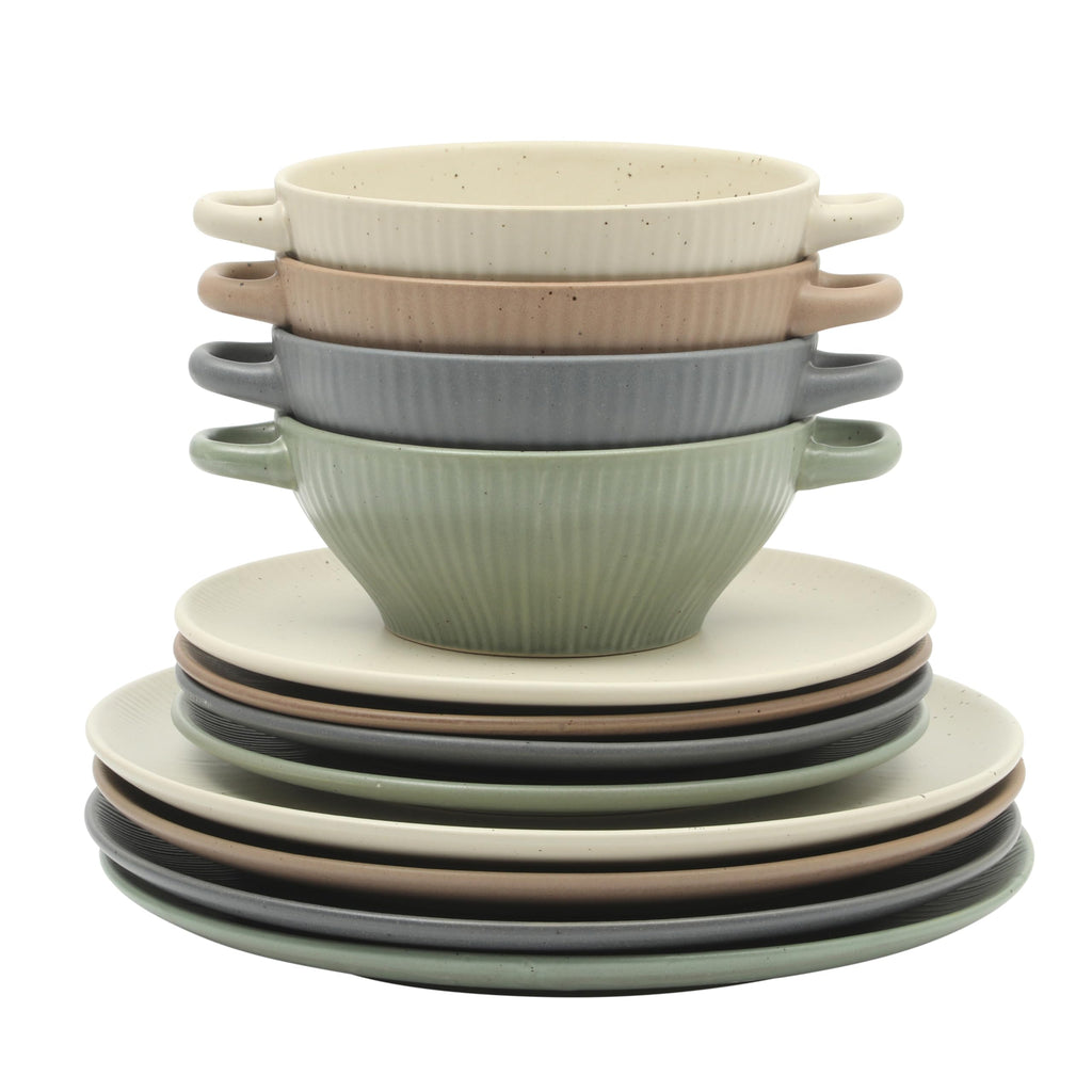 Gibson Elite 12 Piece Matisse Moderna Stoneware Reactive Glaze Plates and Bowls Dishes Dinnerware Set - Cobalt Blue