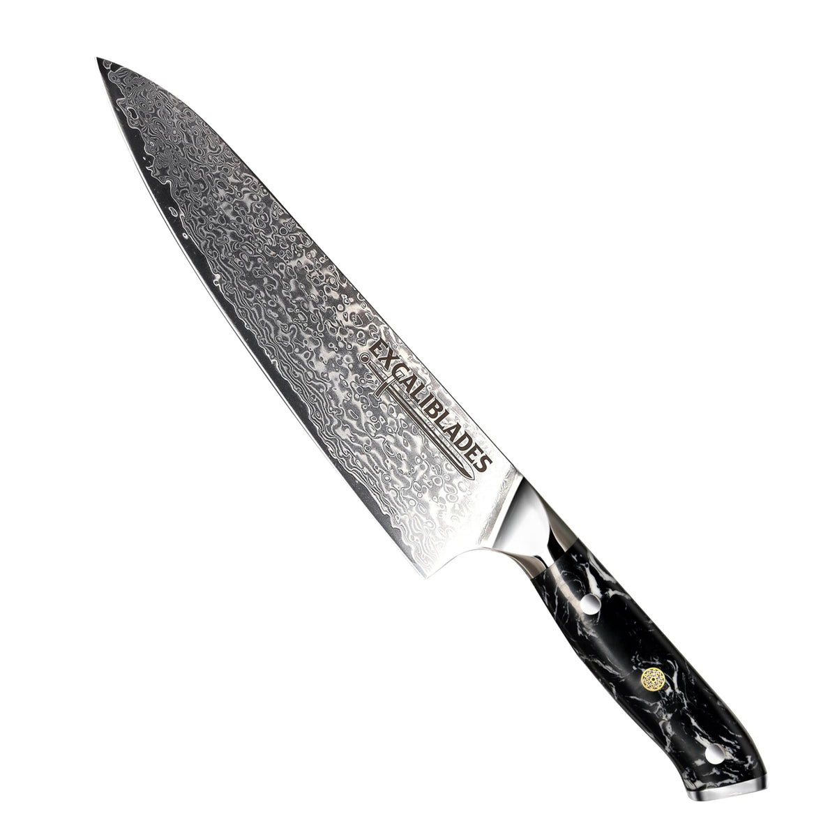 EXCALIBLADES 8” Chef Knife – VG10 Damascus Steel Kitchen Knife, Razor Sharp Professional Cooking Knife with Ergonomic G10 Handle, Luxury Gift Box & Sheath, Gift for Home Chefs