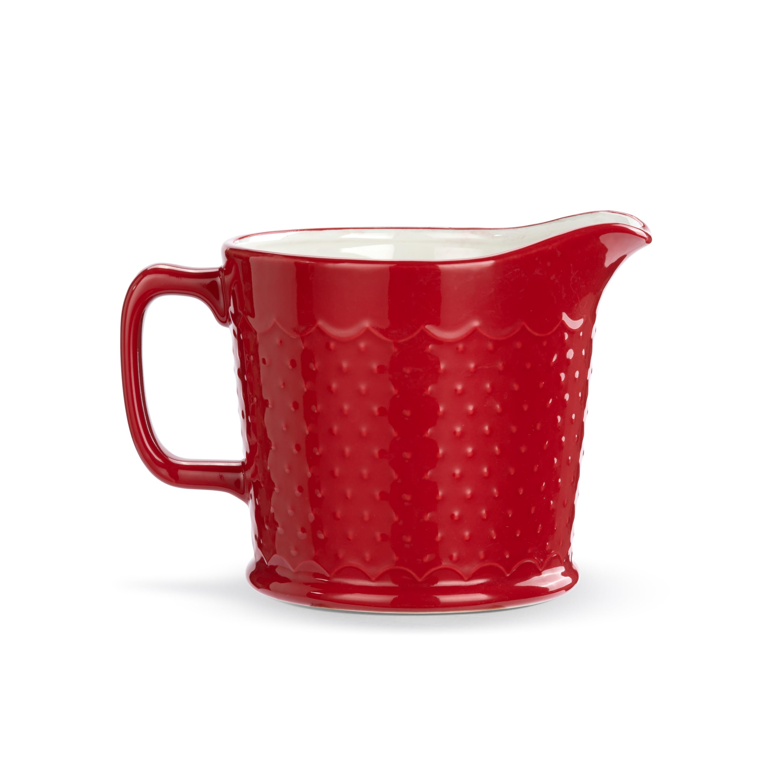 DEMDACO Baking Holiday Memories Rosy Red, White 32 Ounce, 6 x 5 Inch Ceramic Stoneware Festive Christmas Kitchen Countertop Accessory Décor, Polka Dots, Pouring Measuring Cup, Cupful of Merry