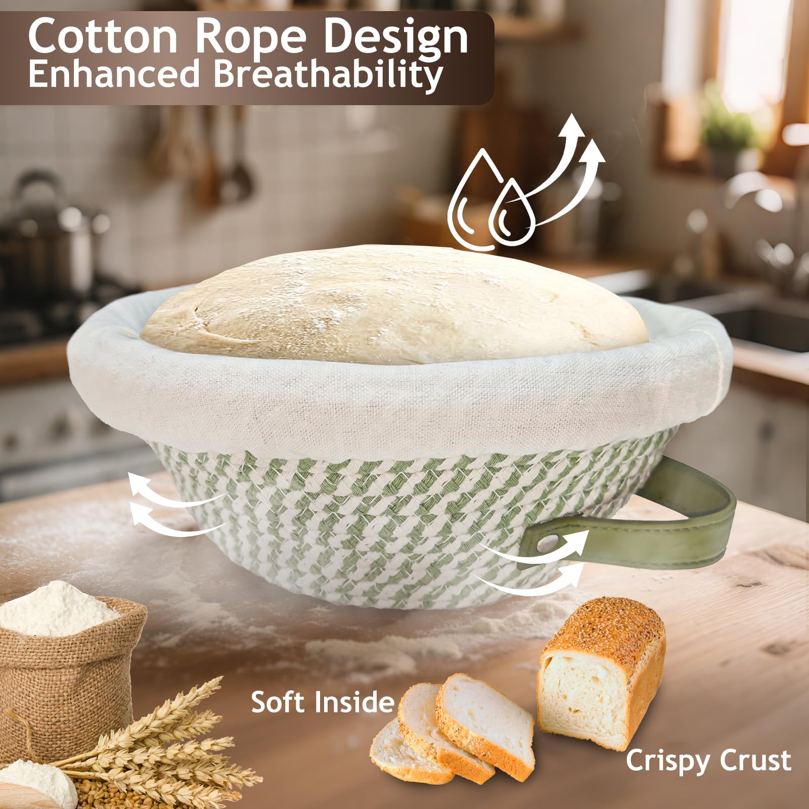 Waysse Banneton Bread Proofing Basket Set,Cotton Rope Sourdough Banneton Basket Oval Round, 10 inch Sourdough Bread Baking Supplies with 4 Liners, Handmade Proofing Bowls for Artisan Bakers Starter