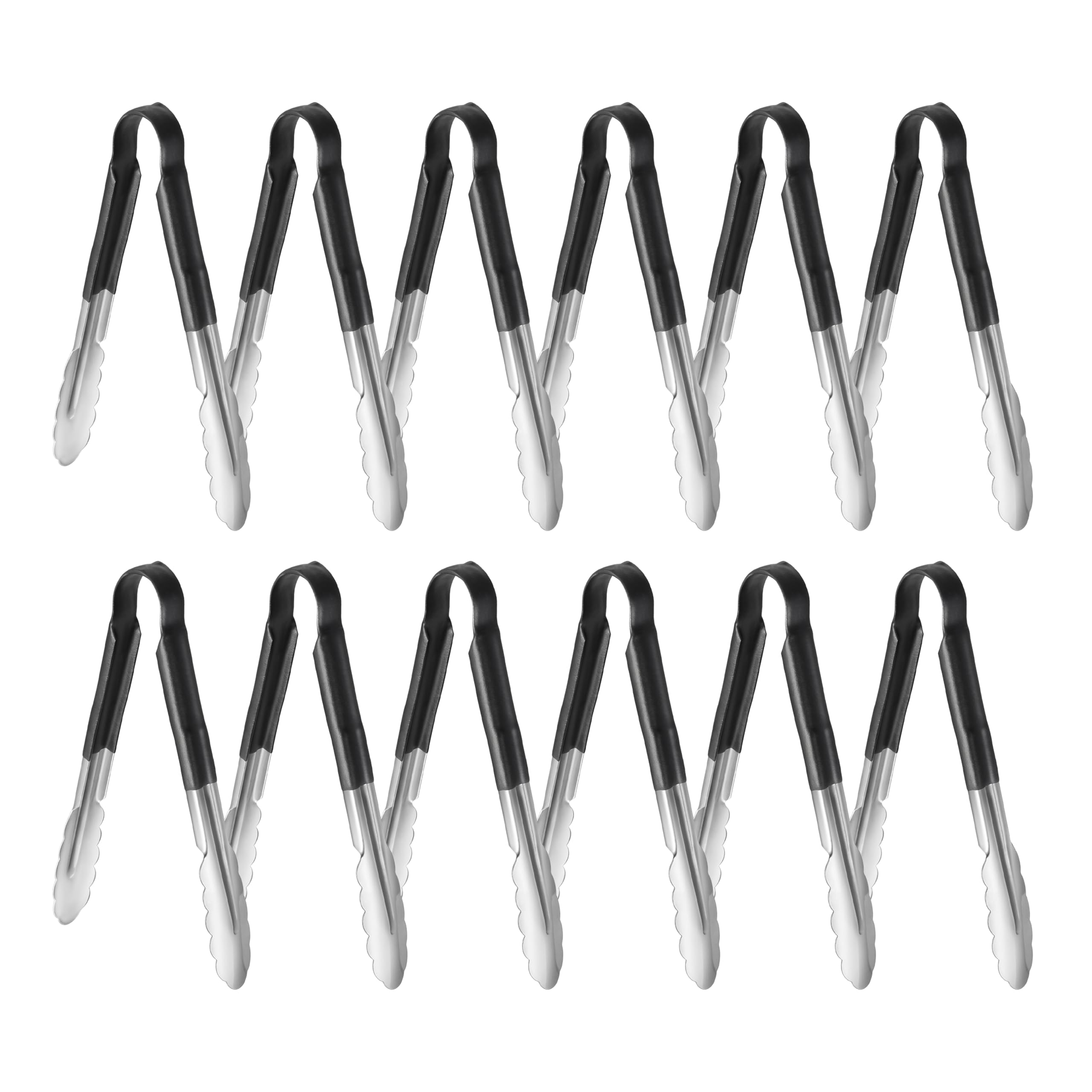 New Star Foodservice 35841 9-Inch Utility Spring Tongs, Stainless Steel, Vinyl Coated, Set of 12, Black