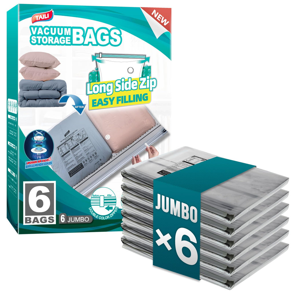 TAILI 4 Pack Vacuum Storage Bags, Jumbo LONG SIDE ZIP(39x28 inch), Clear