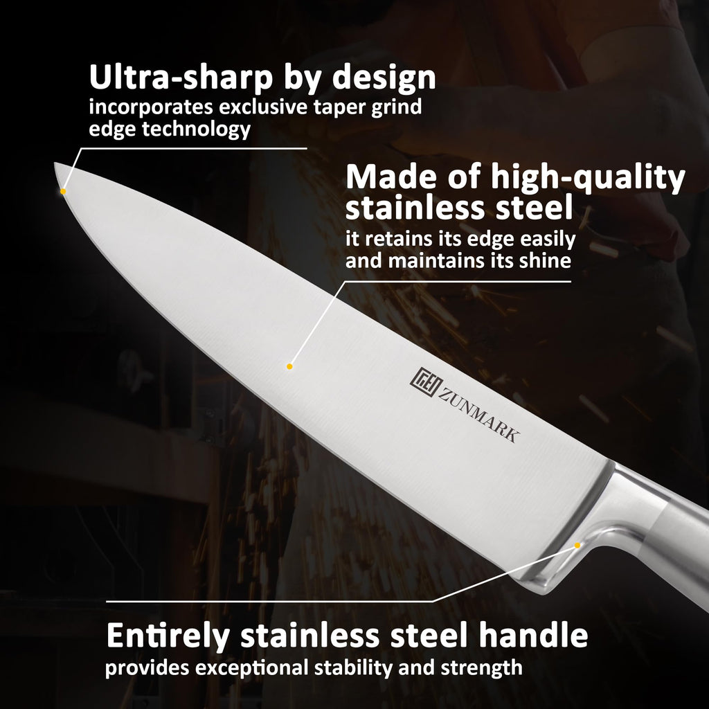 ZUNMARK Magnetic Knife Block Set, 7pcs Ultra Sharp Knife Set with Shears, Space-Saving Design for Home and Professional Kitchens, Silver