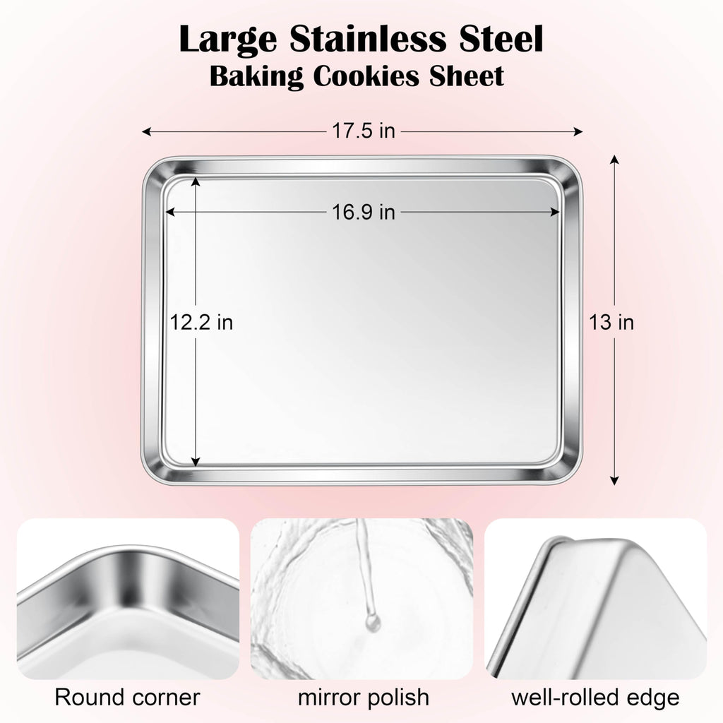 E-far Cookie Sheet for Baking, 18"x13" Stainless Steel Baking Sheet