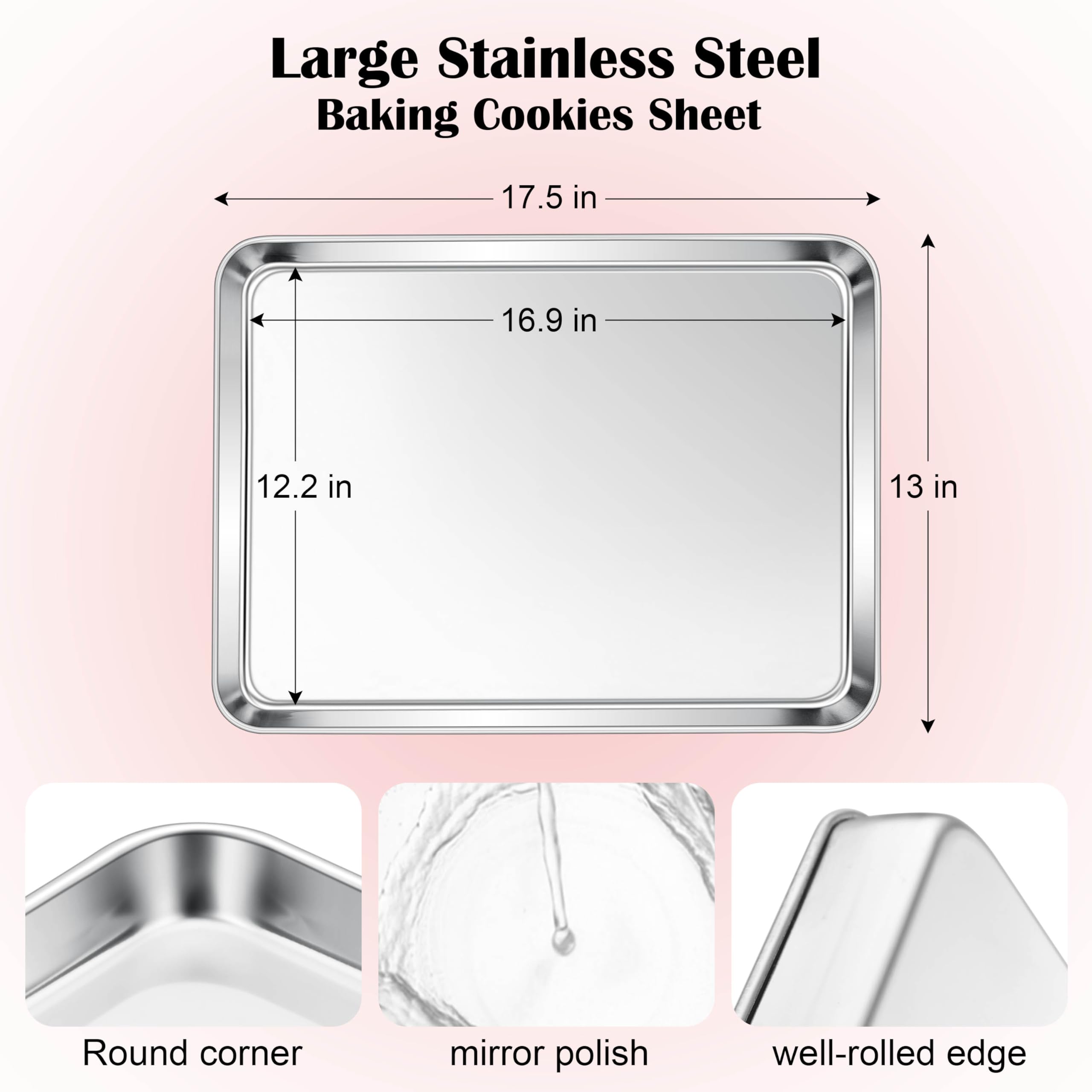 E-far Cookie Sheet for Baking, 18"x13" Stainless Steel Baking Sheet