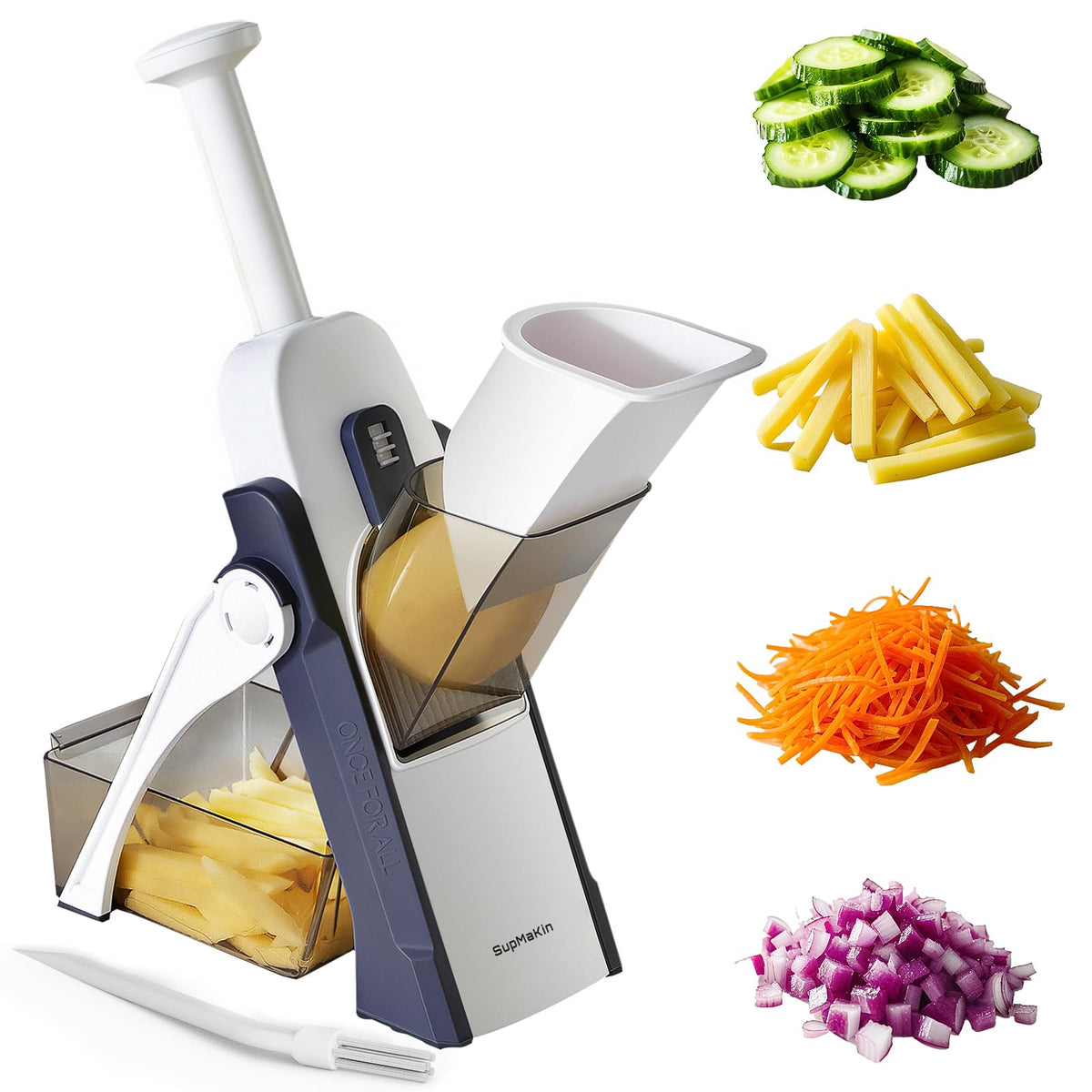 SupMaKin Safe Mandoline Slicer, Potato Slicer Maual Vegetable Chopper Adjustable Thickness Food Cutter, Kitchen Chopping Artifact for Cooking Meal Prep (Gray)