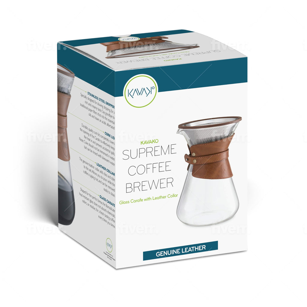 Pour Over Coffee Maker Set with Double-Layer Stainless Steel Filter, Coffee Dripper, Cork Lid and Leather Collar Holder - High Heat Resistance Borosilicate Glass Carafe, Great Gift Idea (37 oz)