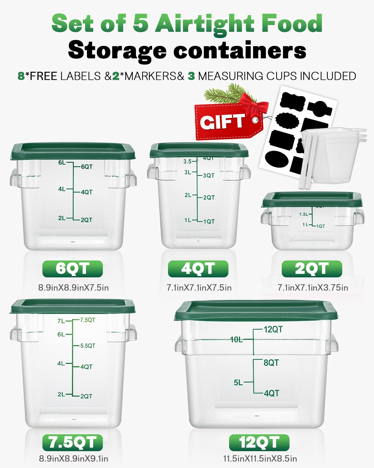 RVGMBO 2QT&4QT NSF Food Storage Containers with Lids: 4 PCS [Total Food Grade][Hot&Cold Resistant] Commercial Clear Food Storage Containers for Restaurant Kitchen Proof Dough, Green