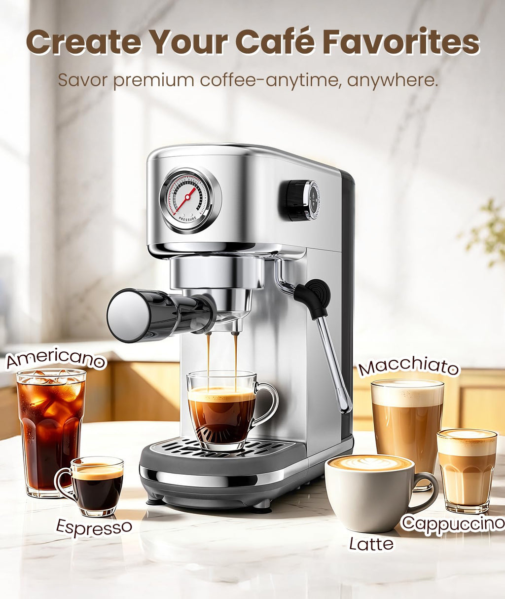 atatix Espresso Machine with Milk Frother, 20 Bar Pressure Espresso Maker