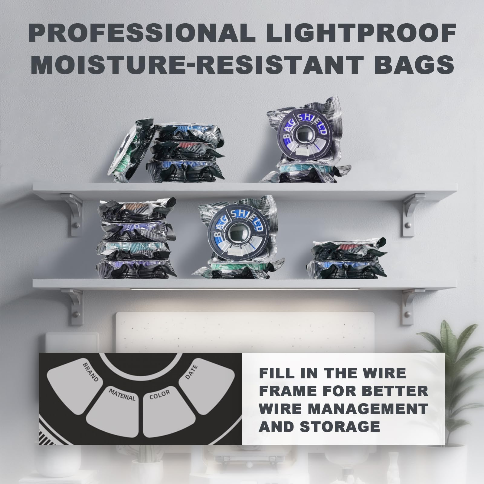 Vacloong Vacuum-Sealed 3D Printing Filament Kit, 20 Packs Lightproof Storage Bags with Vacuum Pump, Moisture-Proof Bags, Sorting & Storage of PA/DP/PC/PLA/ABS/TPU/ASA/PETG with Desiccant