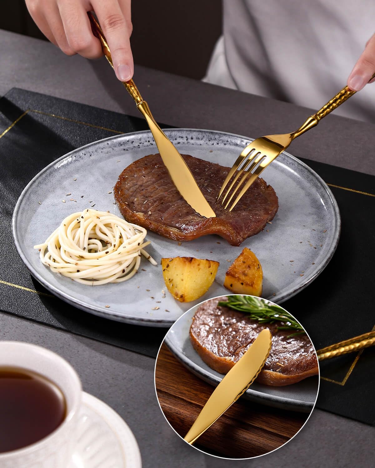 Lemeya 20-Piece Hammered Gold Silverware Set,18/10 Stainless Steel Forging Heavy Duty Cutlery Set for 4, Luxury Unique Flatware Set,Spoons and Forks Set,Mirror Polished,Dishwasher Safe