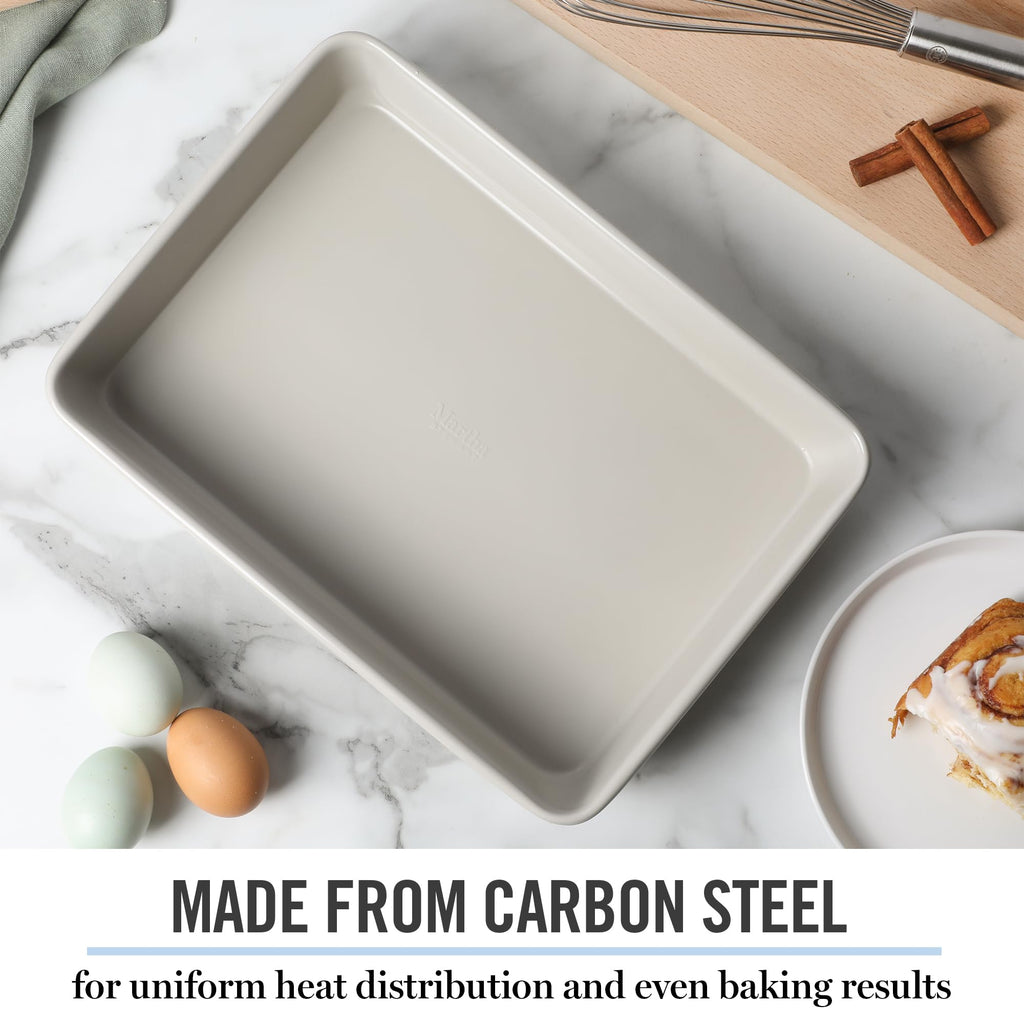 Martha Stewart Gallen 13 x 9 Inch Rectangular Nonstick Carbon Steel Cake and Baking Pan – Cool Grey, Durable Bakeware for Even Cooking and Easy Release