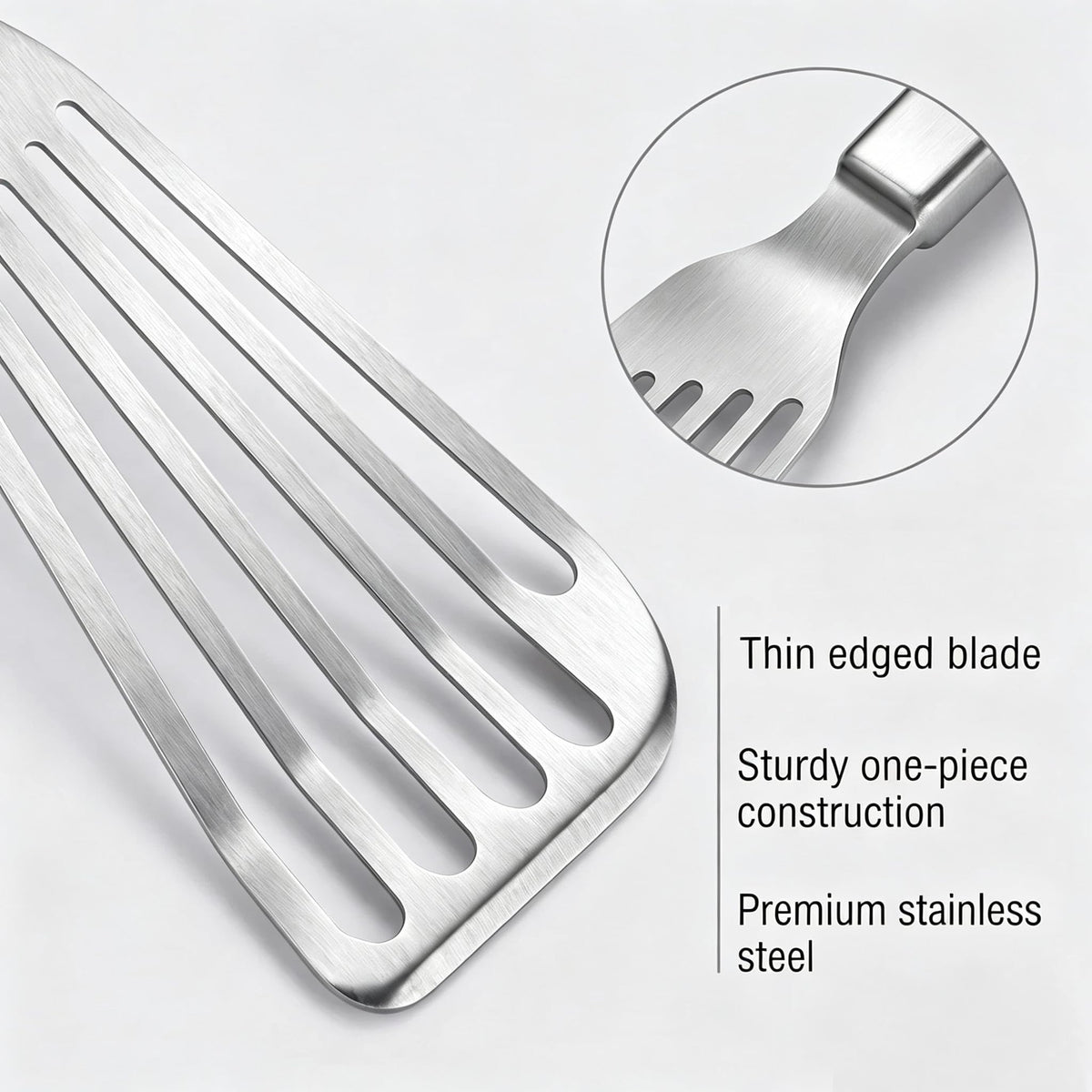 KSENDALO Thin Sturdy Fish Spatula Stainless Steel for Kitchen-Silver