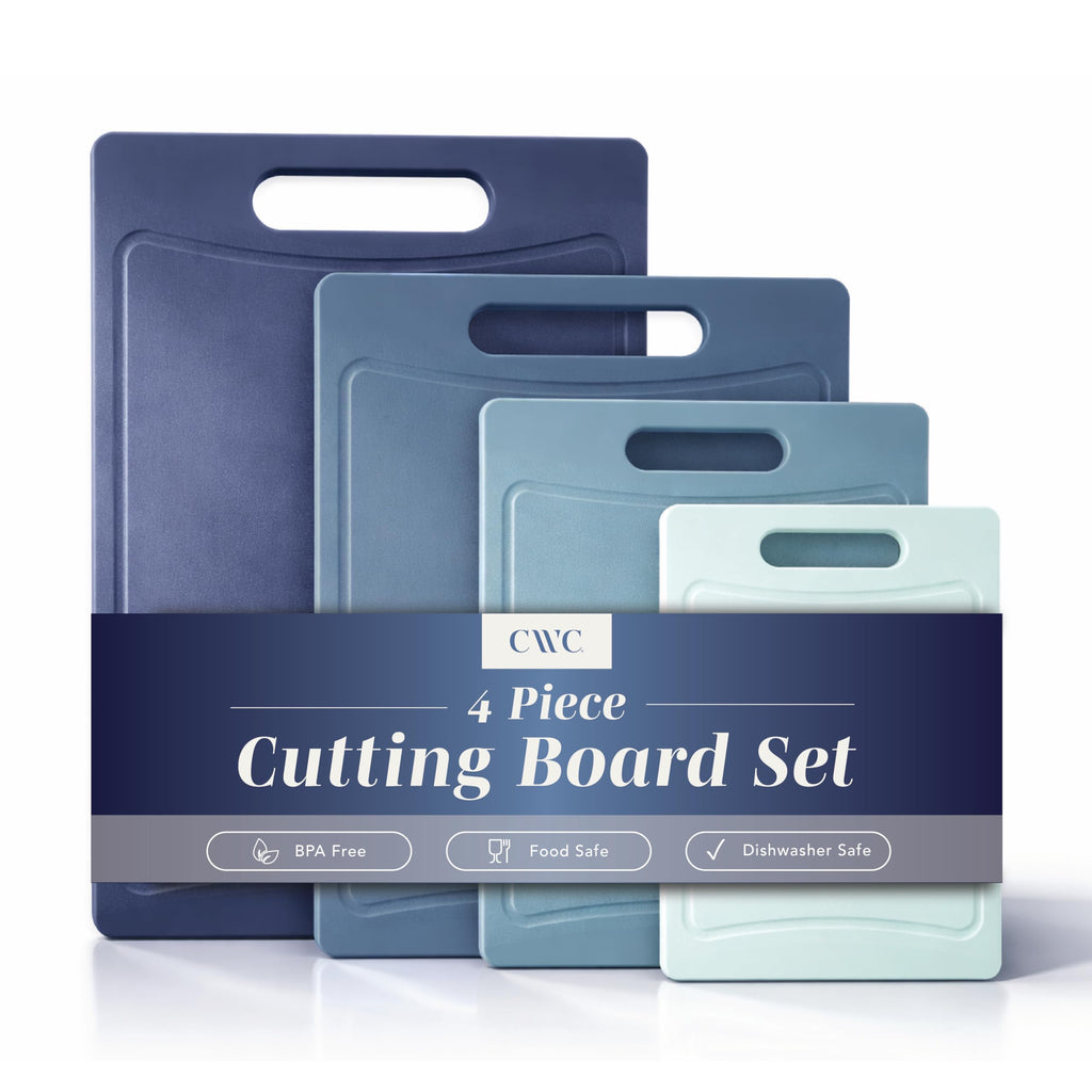 COOK WITH COLOR Non-Slip Cutting Board Set – Kitchen Essentials with Easy Grip Handle for Meat, Veggies, and Fruits, 3 Cutting Boards, Blue and White Marble