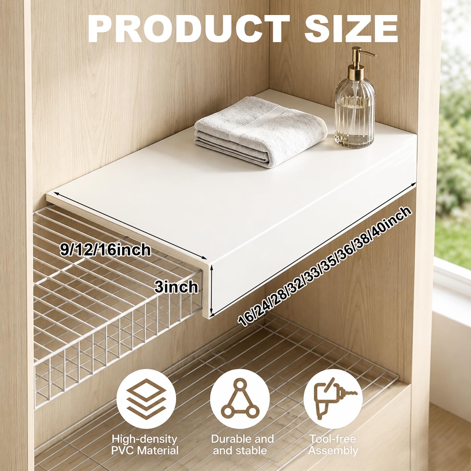 5 PCS Wire Shelf Covers PVC 24x16x3 inch for Pantry (Light Luxury White)