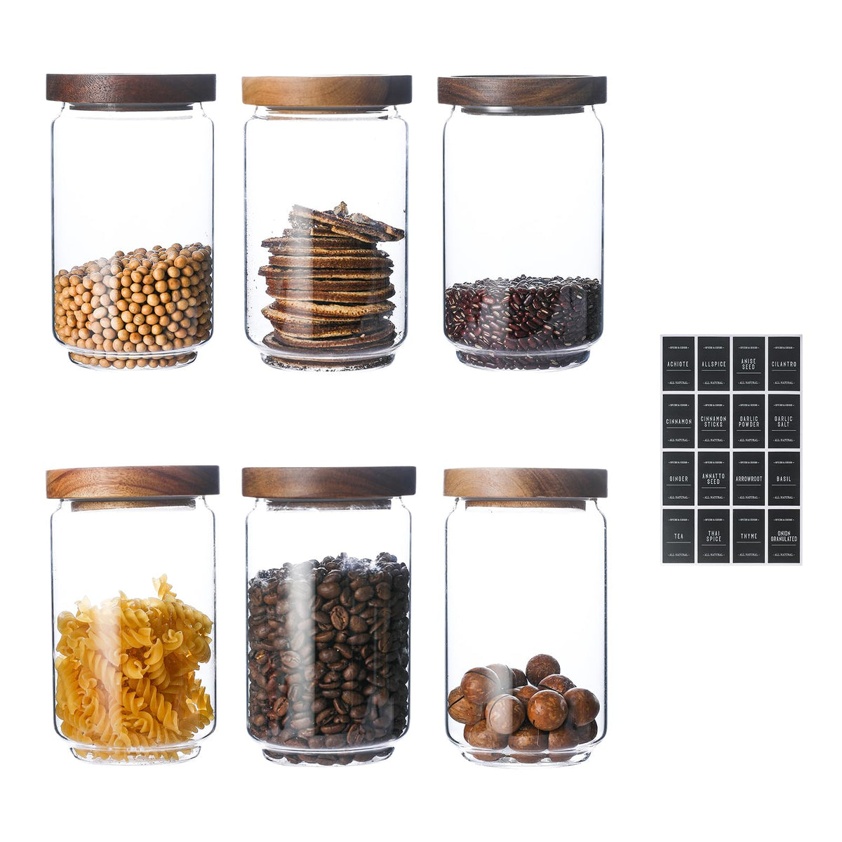 Homtop 15 OZ Glass Jars with Airtight Acacia Wood Lids, 4 PCS