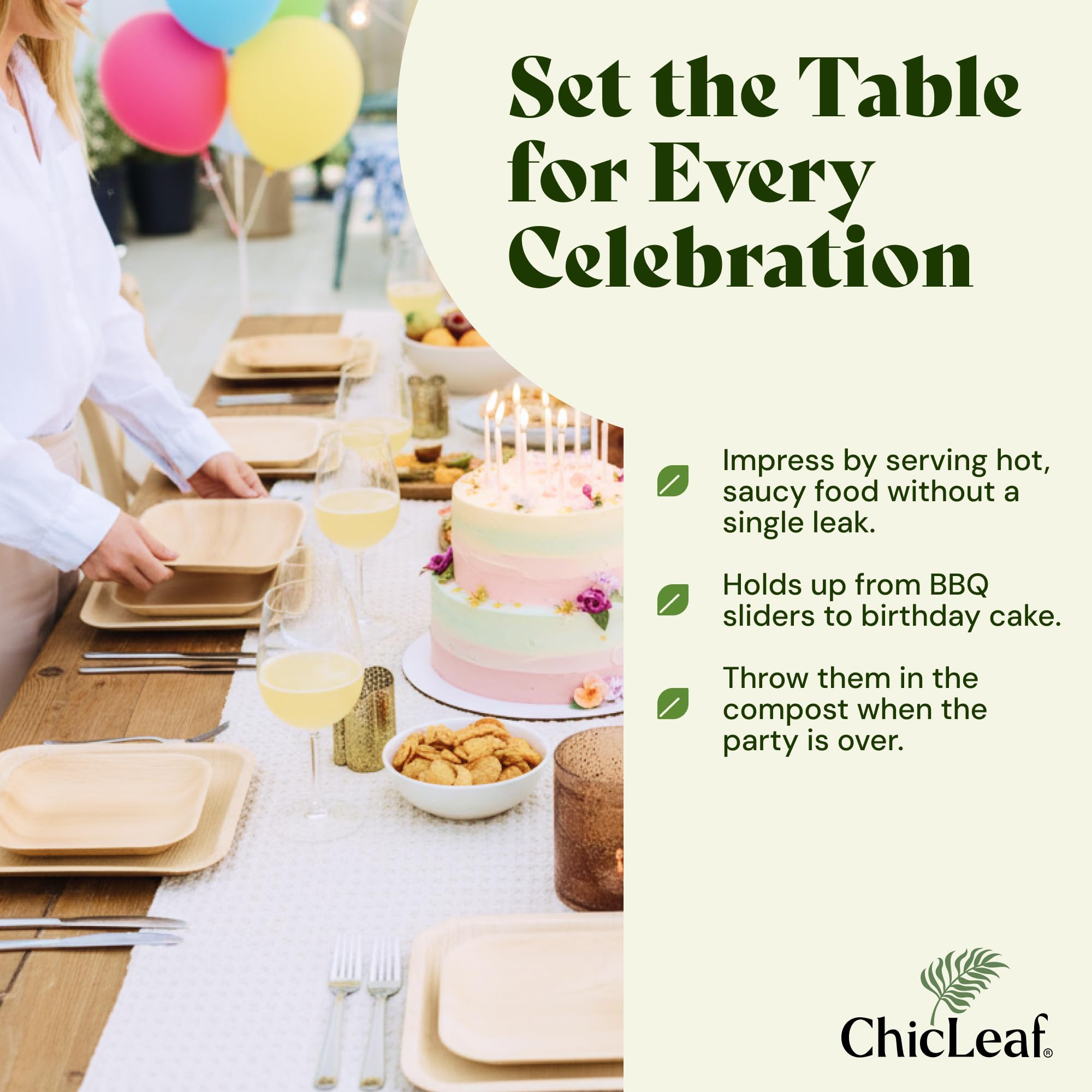 Chic Leaf Palm Leaf Plates - 10 in Square, 20 Pack, Compostable