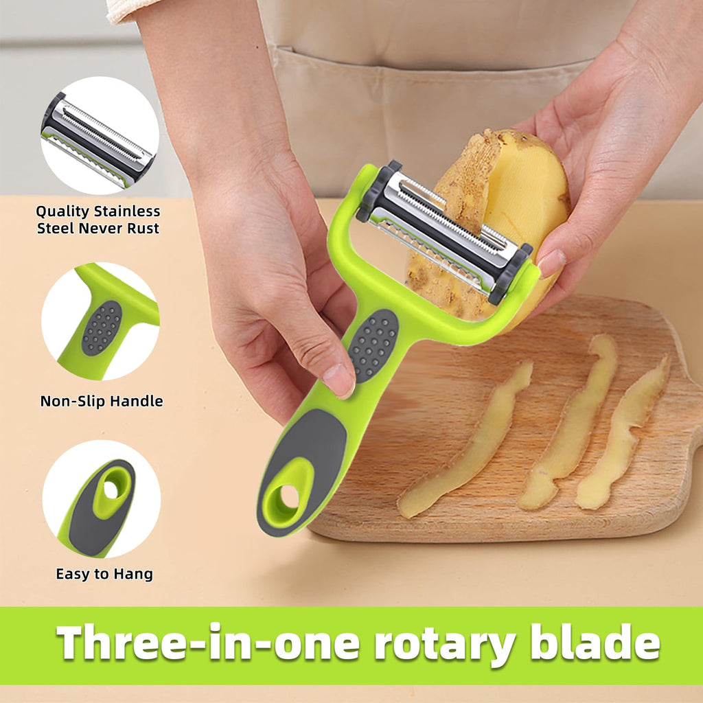 Vegetable Peeler Set, 2PCS Y & I Peeler for Kitchen, 4-in-1 Multifunctional Rotary Blade Julienne Peeler, Stainless Steel Potato Peeler for Fruits and Vegetables, Non-Slip Handle