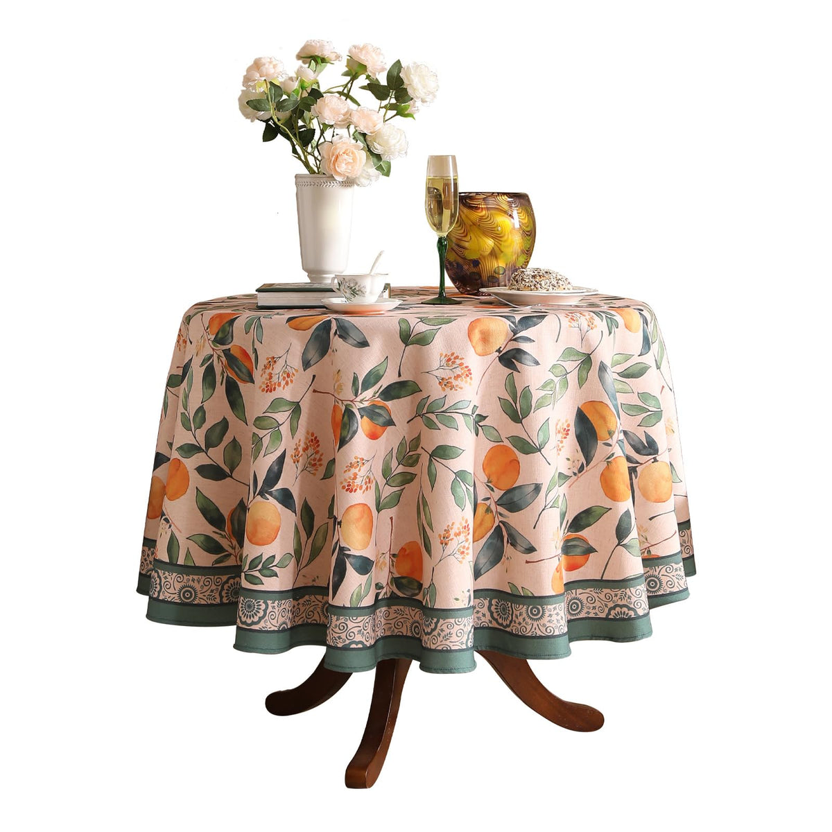 patdrea Vintage French Linen Tablecloth,Round,Diameter 55"-Wensel