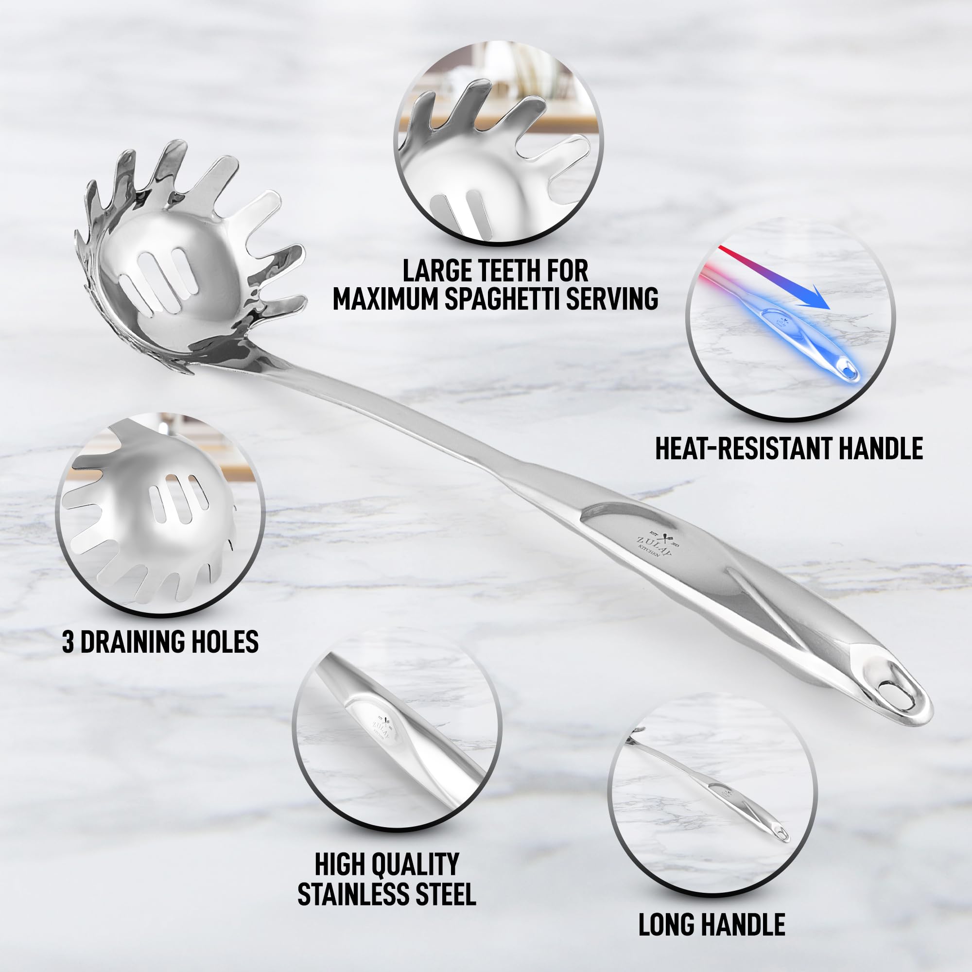 Zulay Kitchen Stainless Steel Pasta Spoon