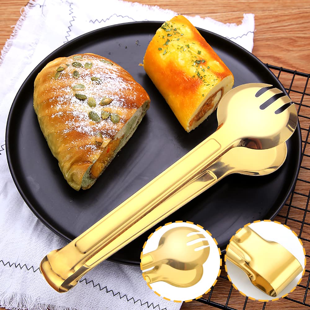 IAXSEE 12 PCS Stainless Steel Serving Utensils, Large Spoons Slotted Spoons Forks Tongs, Ice Suger Tongs, Pie Server, Butter Knife, Coffee Spoons, Great for Buffet Catering Banquet Party, Gold
