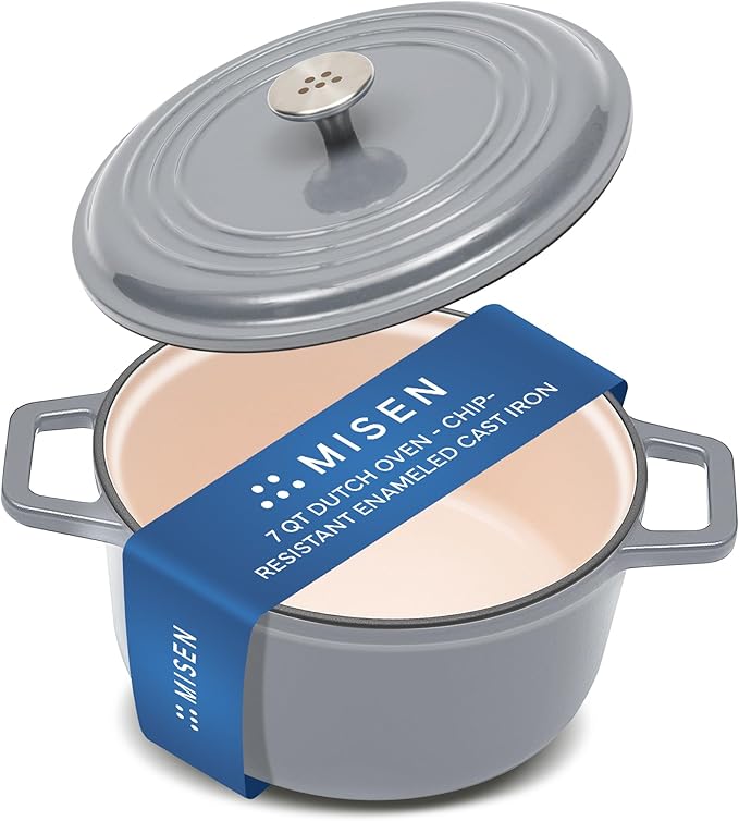 Misen 7 QT Enameled Cast Iron Dutch Oven - Chip-Resistant Enamel Coating - Thick Iron Core For Heat Retention - Large Cooking Surface - Oven Safe, Induction Compatible - Traditional Lid