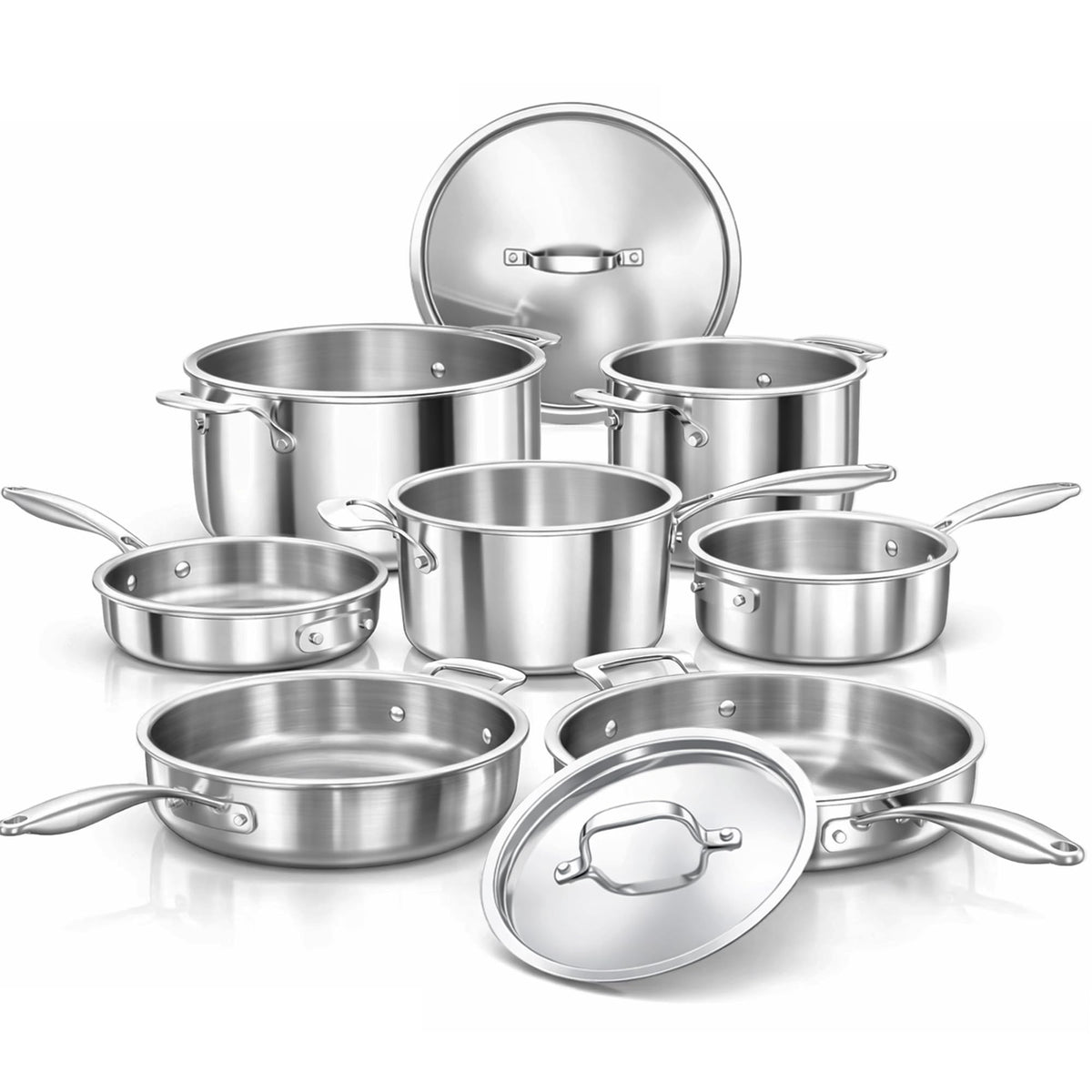 Nuwave Premium Tri-Ply Stainless Steel Cookware Set with Nesting Design