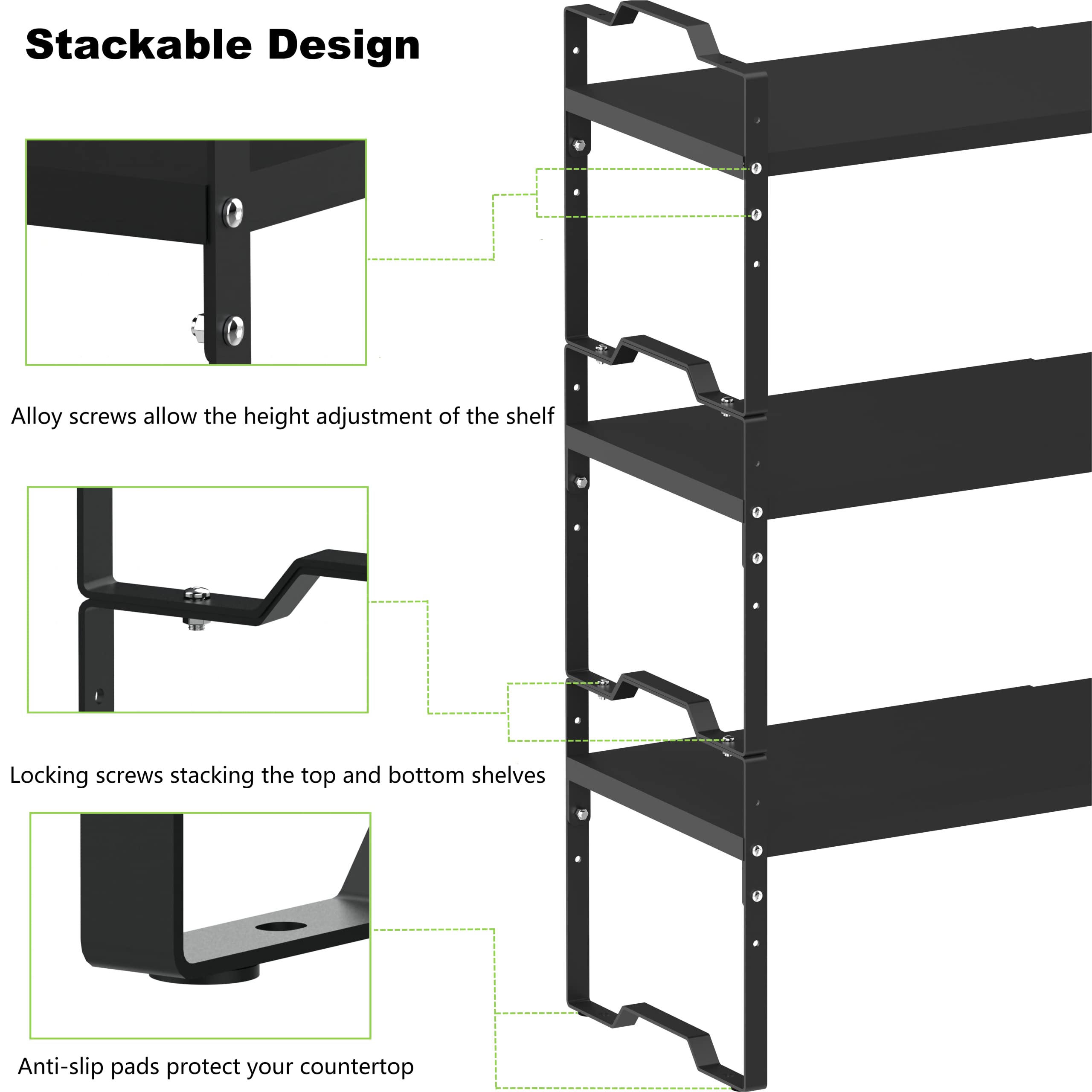 Jojocross Expandable Shelf for Cabinet Organizer Adjustable Stackable Spice Rack at Kitchen and Bathroom More, Counter Countertop Cupboard Organization Pantry Storage(MEDIUM/3PACKS/BLACK)