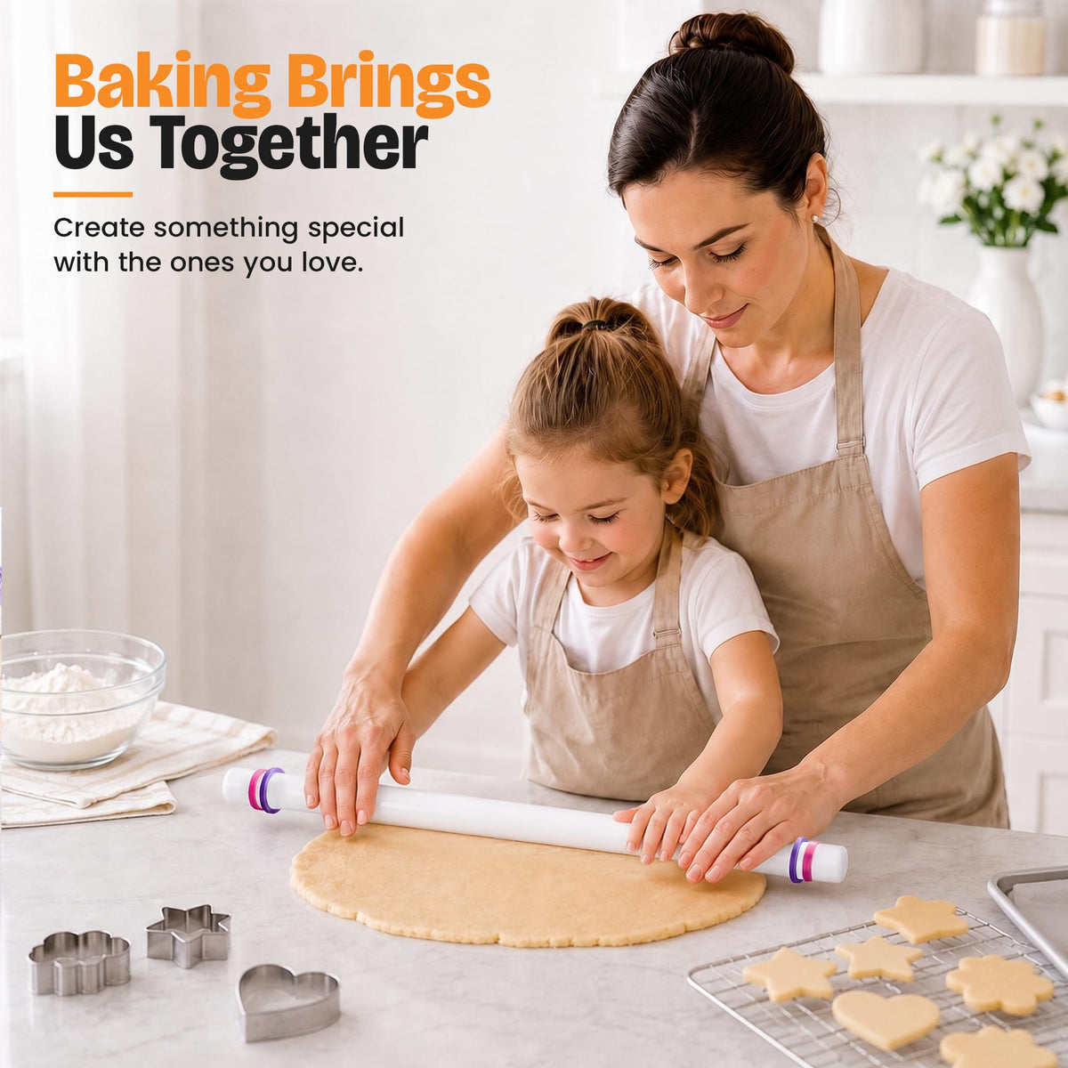 Bakerpan Fondant Roller Set - 3 Rolling Pins with Thickness Guide Rings