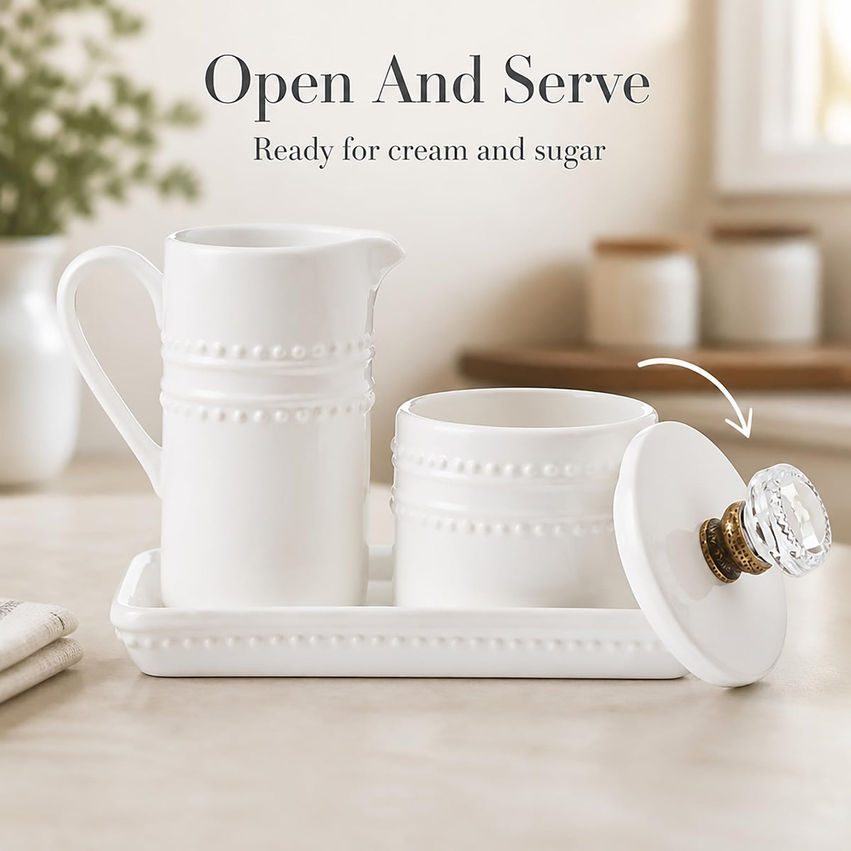 Mud Pie 47800002 Farmhouse Inspired Vintage Doorknob Cream and Sugar Set, One Size, White