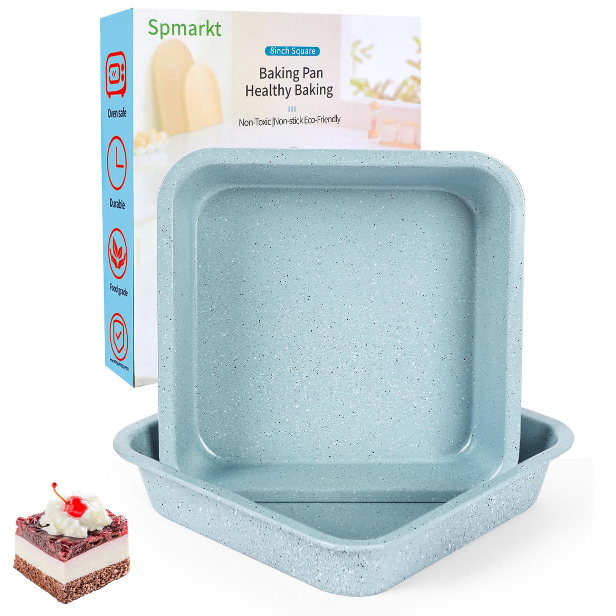 Spmarkt 2-Pack 8x8 Nonstick Steel Square Baking Pans, Light Blue