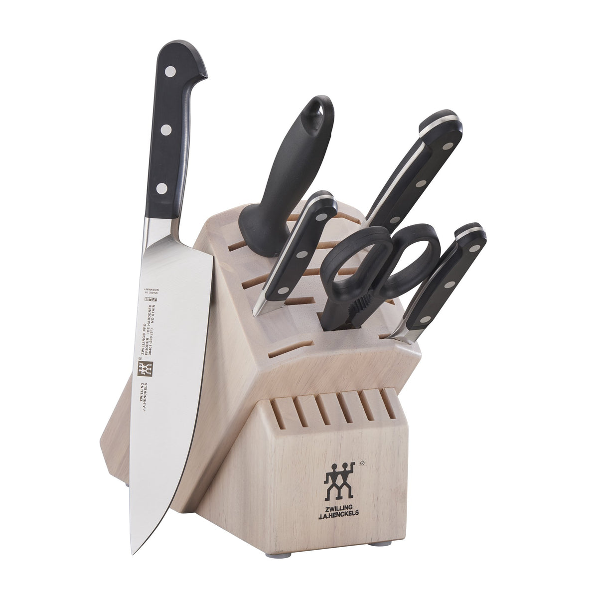 ZWILLING Pro 7-Piece Razor-Sharp German Knife Block Set with Bonus Sharpener, Made in Company-Owned German Factory with Special Formula Steel perfected for almost 300 Years, Dishwasher Safe