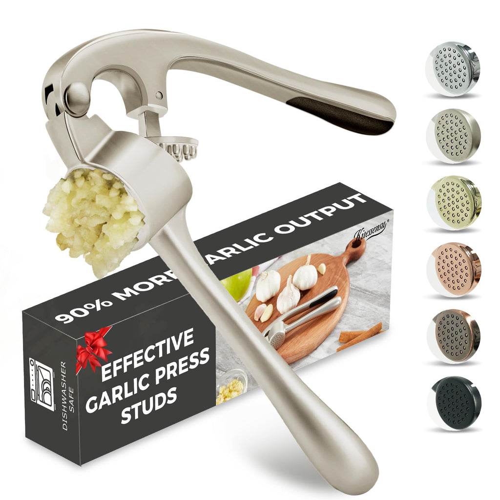 Premium Garlic Press, Professional Garlic Mincer, Easy to Squeeze and Clean, Rust Proof, Efficient Ginger Crusher - Sliver