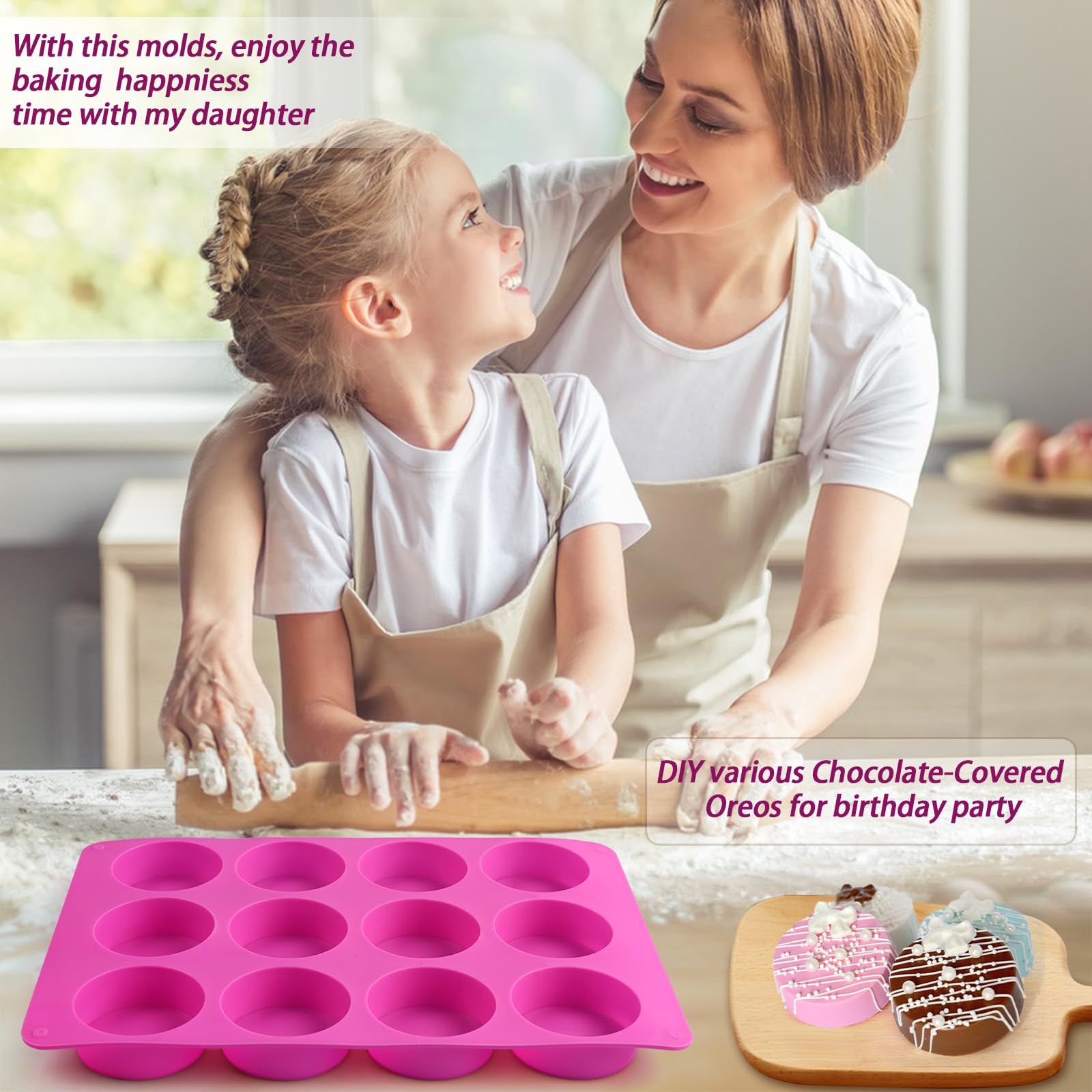 Sakolla 3 Pcs Round Chocolate Cookie Molds, 12-Cavity Cylinder Silicone Molds for Chocolate, Cake, Candy, Pudding, Mini Soap (2 Rose Red+1 Blue)