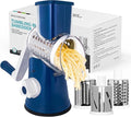 X Home Rotary Cheese Grater for Kitchen, Shredder with 3 Interchangeable Blades, Rotary Grater with Handle and Strong Suction Base, for Vegetables, Fruit, Nuts, Easy to Use and Clean, Dark Blue