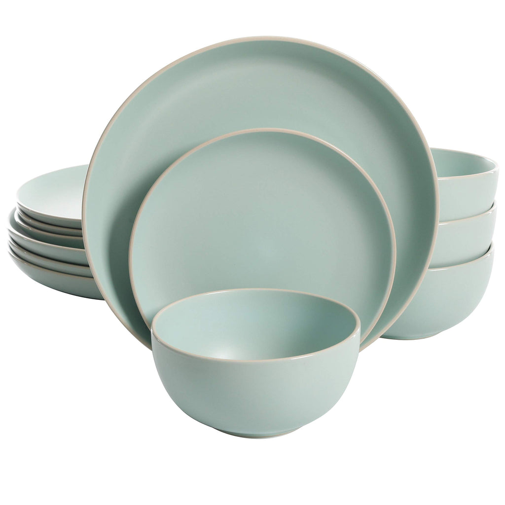 Gibson Home Rockaway 12-Piece Round Stoneware Dinnerware Set, Service for 4 – Cream Plates and Bowls, Modern Matte Finish, Microwave & Dishwasher Safe